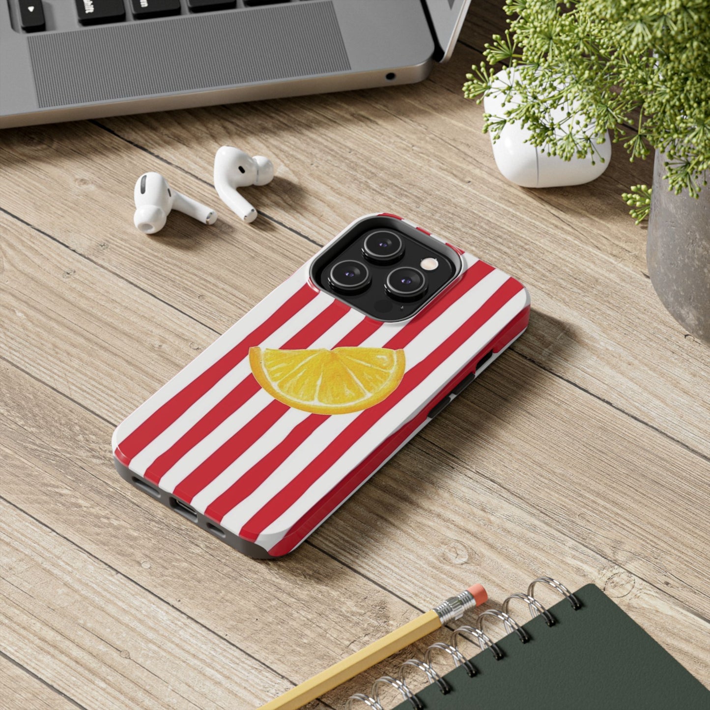 Lemon Slice Red & White Stripe Tough Phone Case