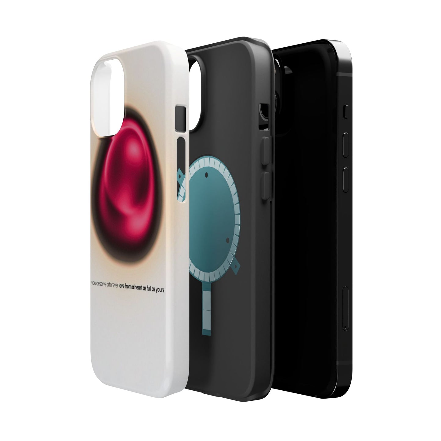 Protective Phone Case — Red Pearl Heart Design with 'You deserve a forever love' Text