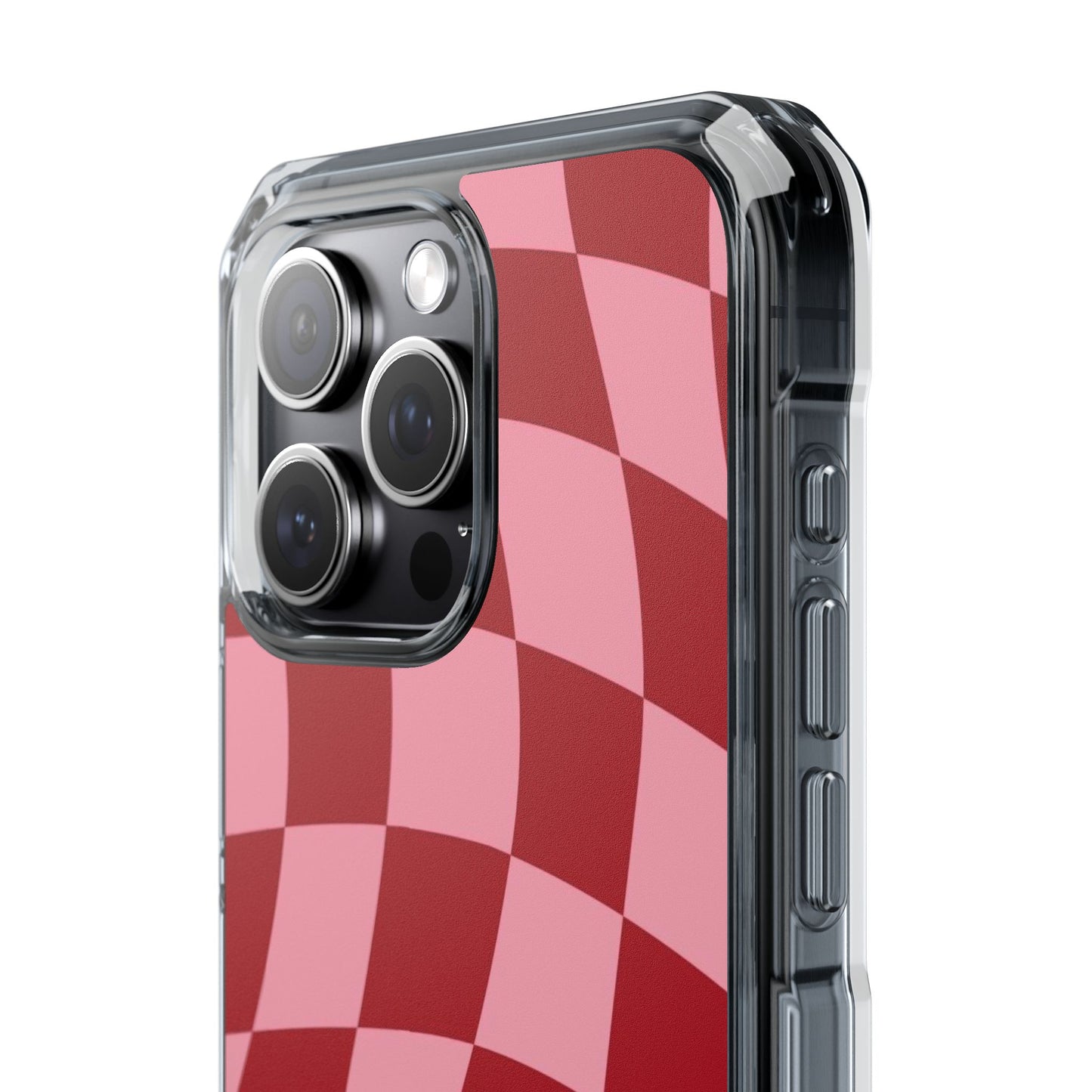 Clear Magnetic Phone Case — Red & Pink Wavy Check Pattern