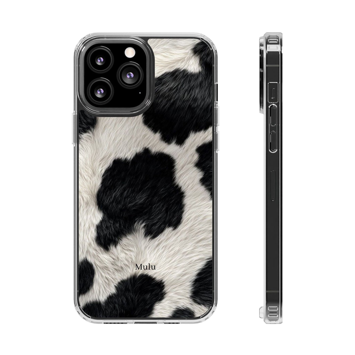 Cow Print Clear Impact Phone Case — Faux Fur Black & White Protection