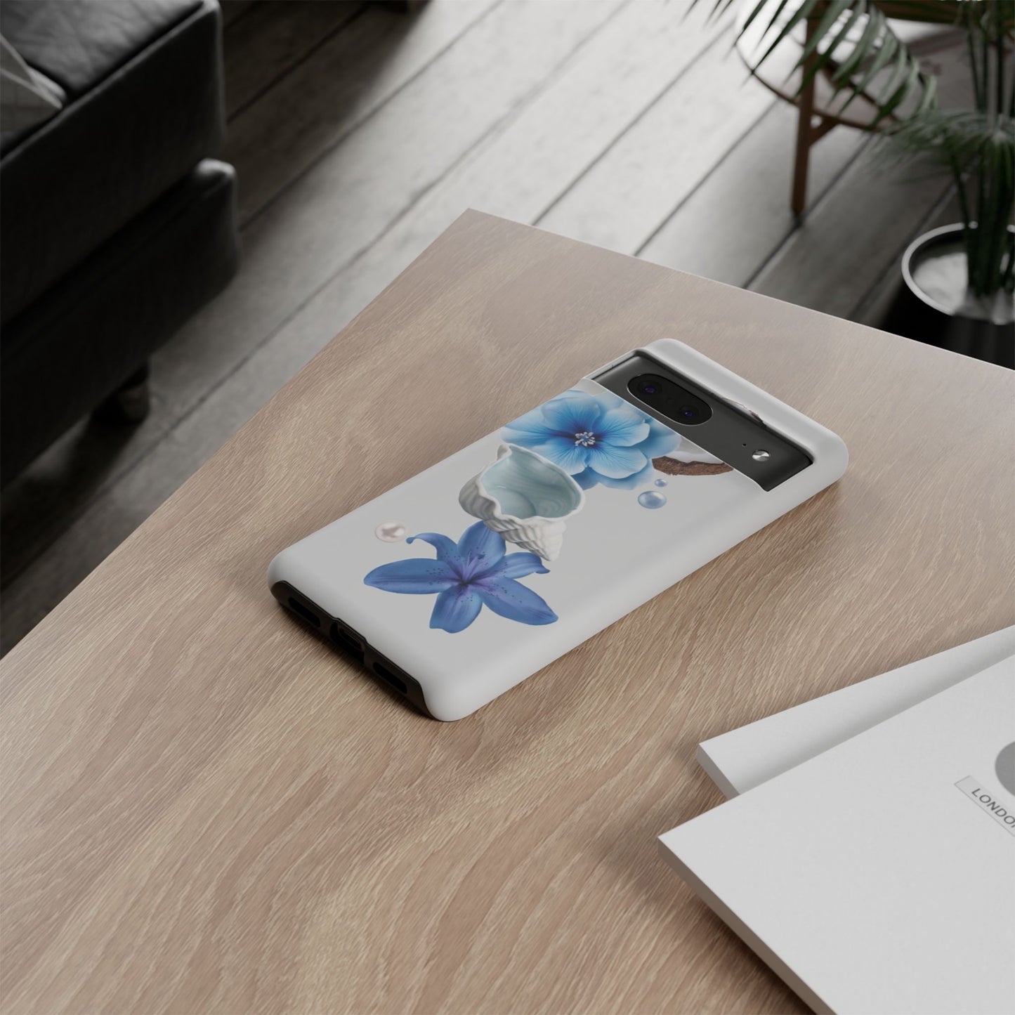 Tropical Blue Floral Phone Case — Coconut, Shell & Starfish Design