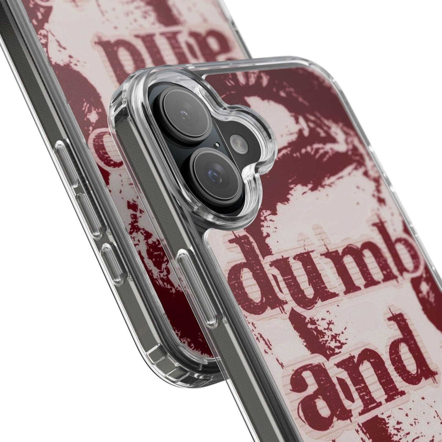 Clear Phone Case — “dumb and poetic” Red Typographic Design