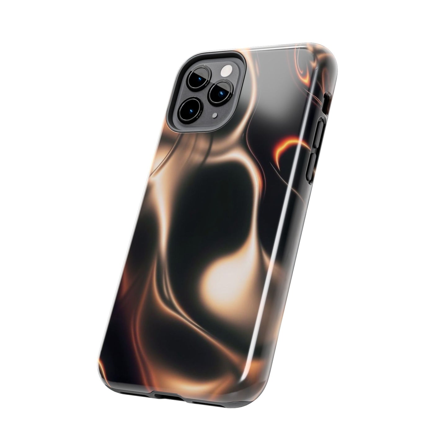 Abstract Liquid Glow Tough Phone Case — Black & Bronze Swirl Protective Cover