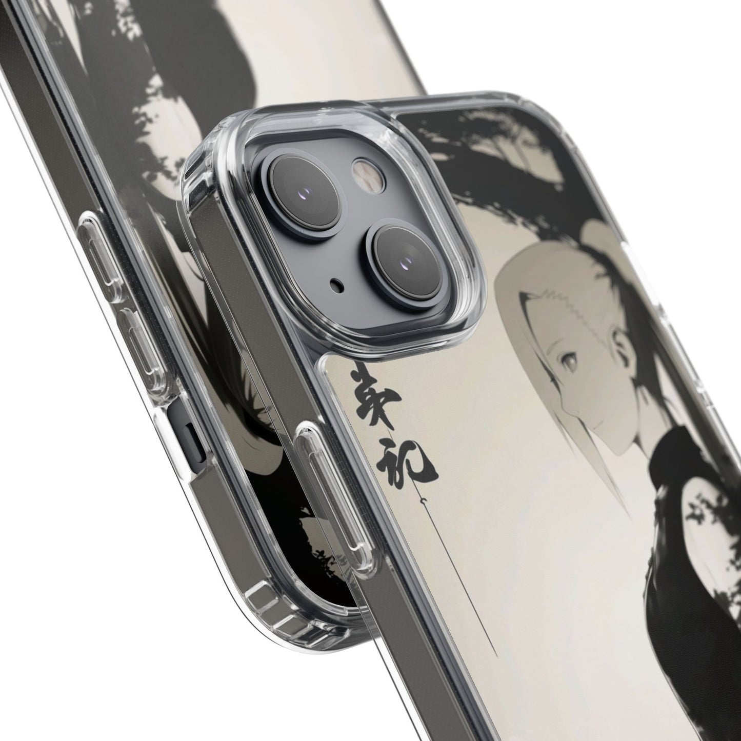 Anime Samurai Clear Phone Case — Monochrome Sumi-E Style