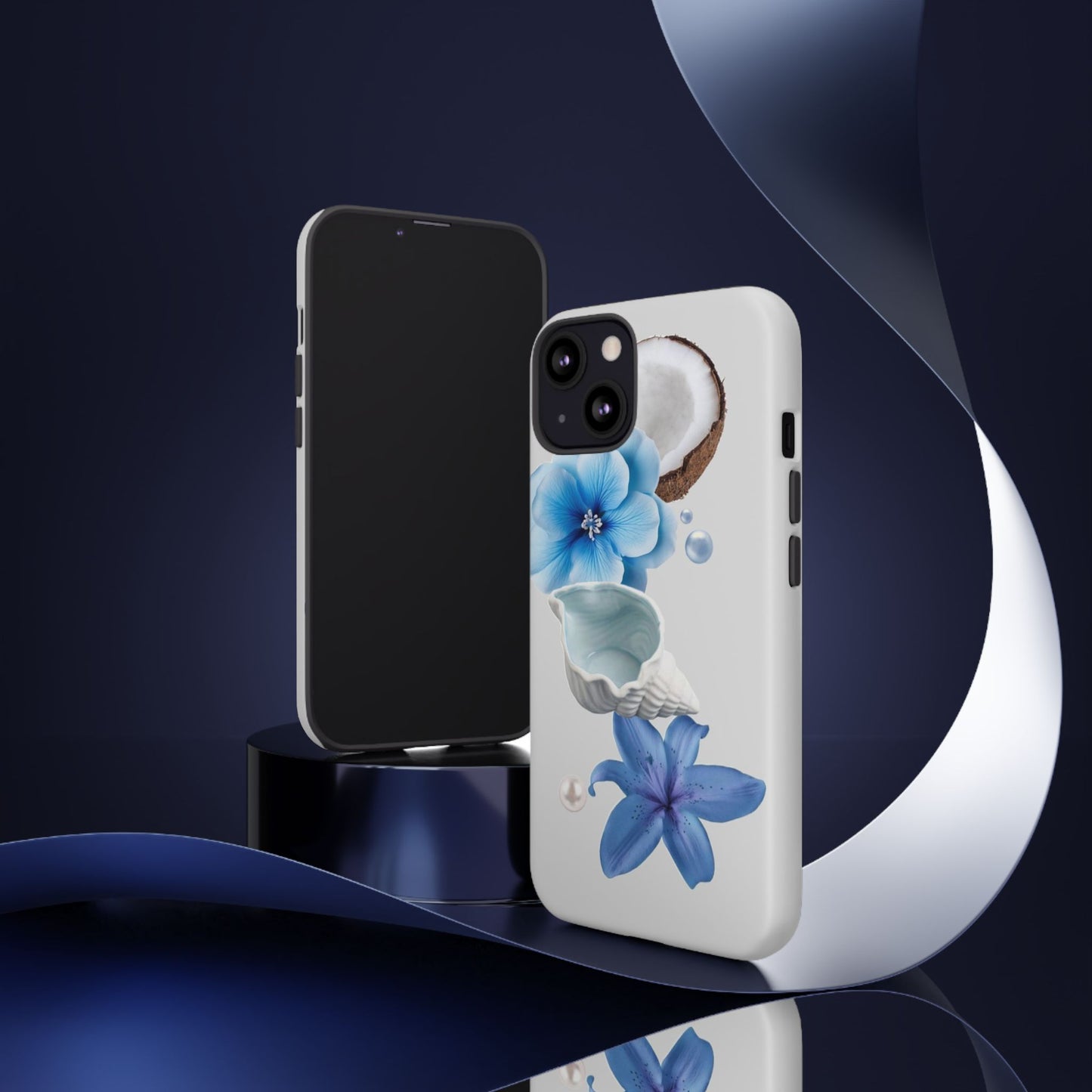Tropical Blue Floral Phone Case — Coconut, Shell & Starfish Design