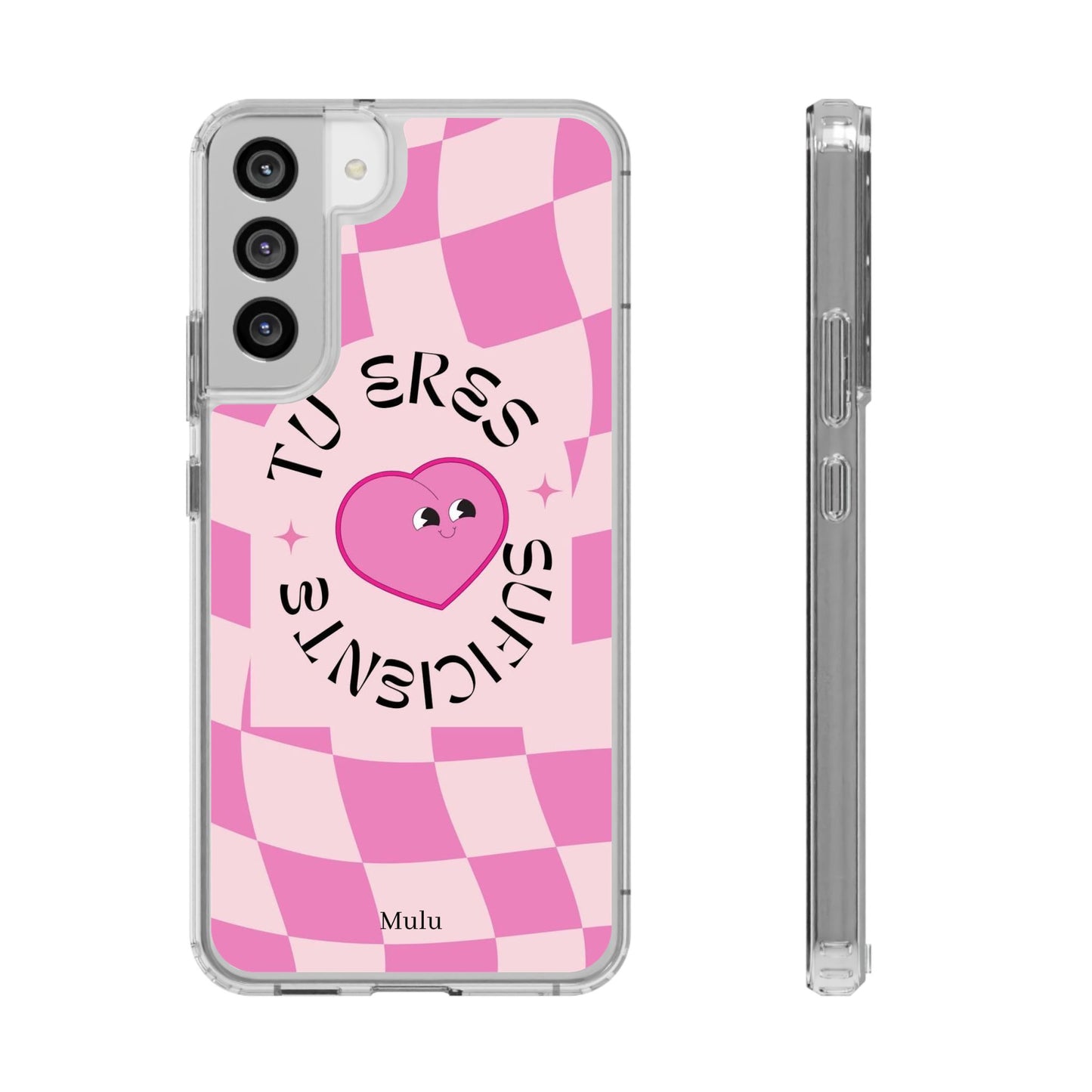 Clear Impact-Resistant Phone Case — Pink Checkerheart “Tu Eres Suficiente” Design