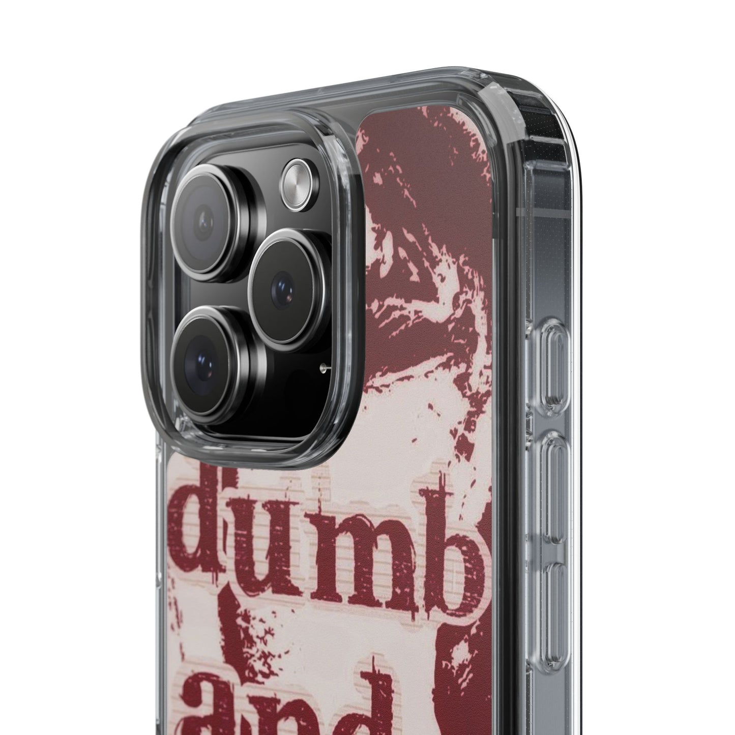 Clear Phone Case — “dumb and poetic” Red Typographic Design