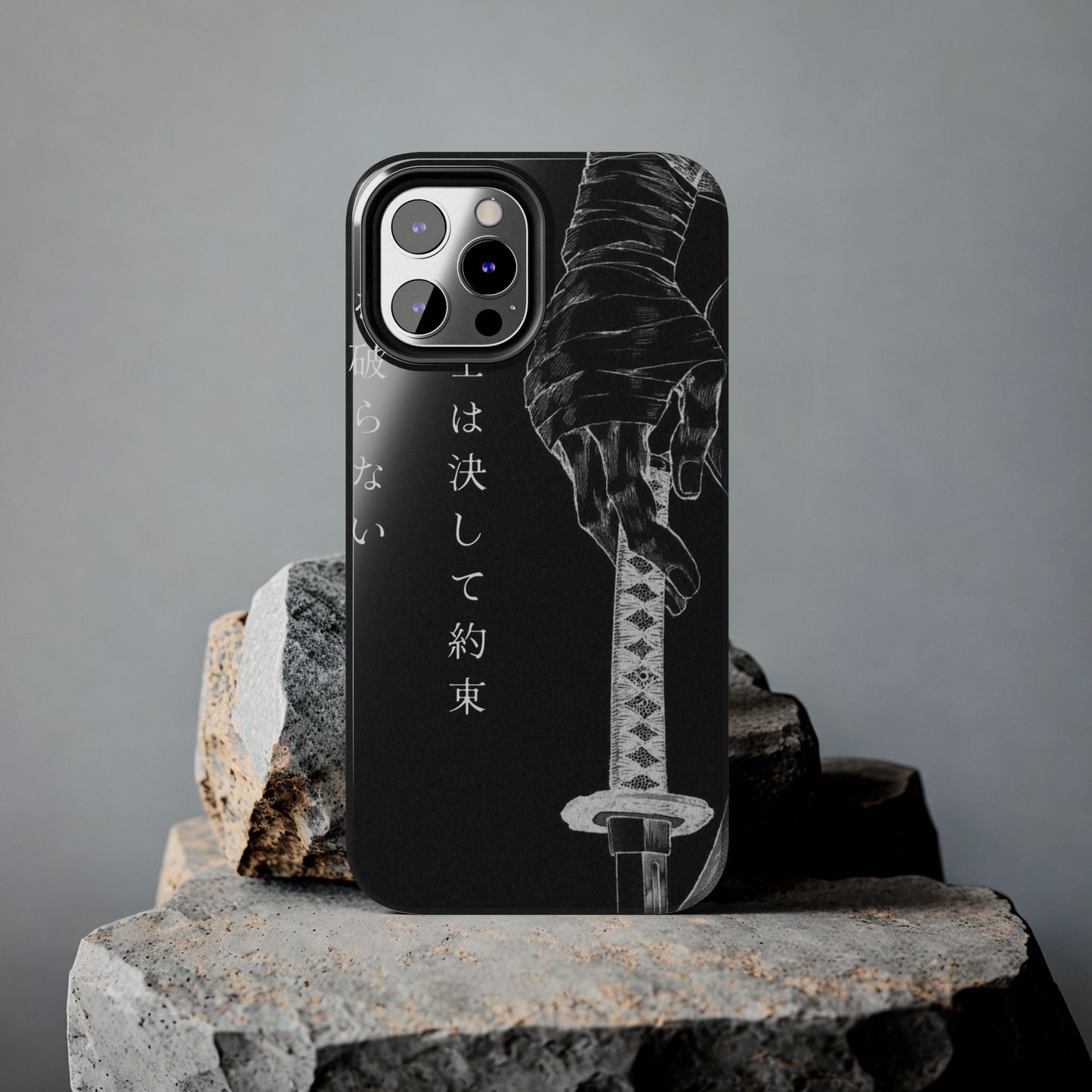 Samurai Vow Tough Phone Case — Black Katana Design with Japanese Text