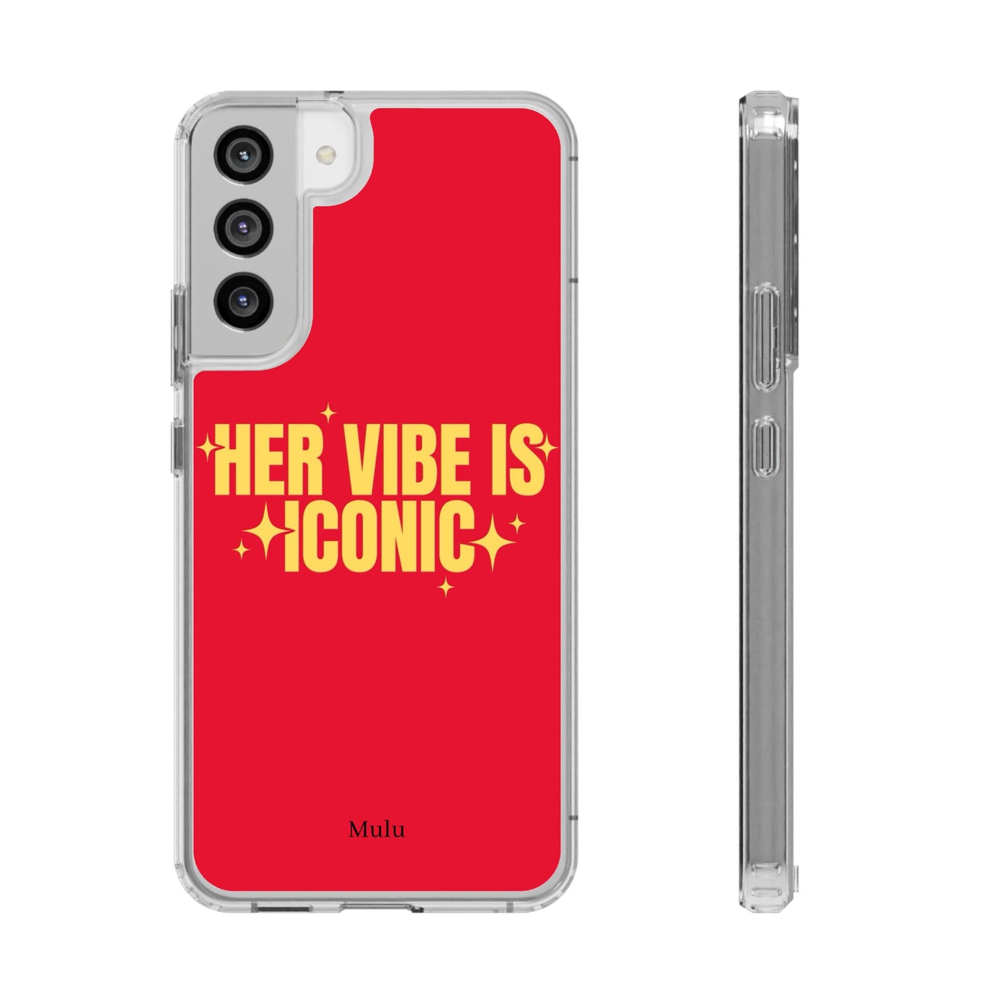 Clear Impact-Resistant Phone Case — "Her Vibe Is Iconic" Red Protective Cover