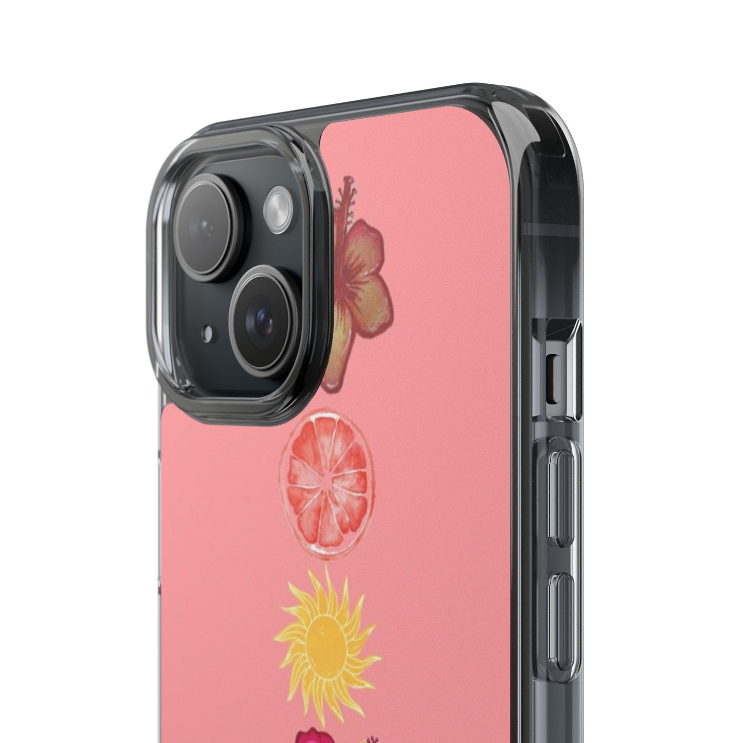 Clear Impact-Resistant Phone Case — Tropical Sun & Hibiscus Floral Design