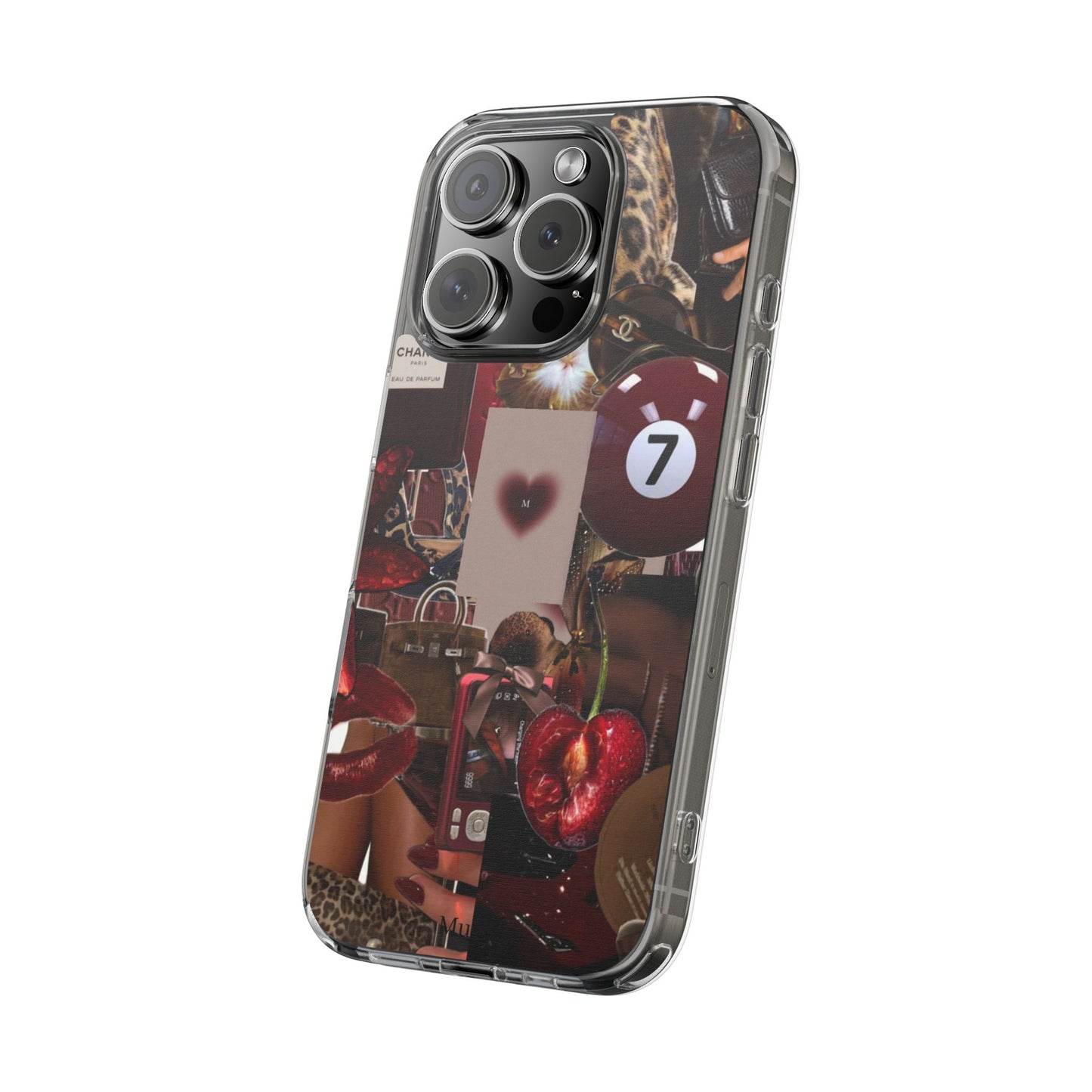 Clear Impact-Resistant Phone Case — Retro Cherry Collage Design