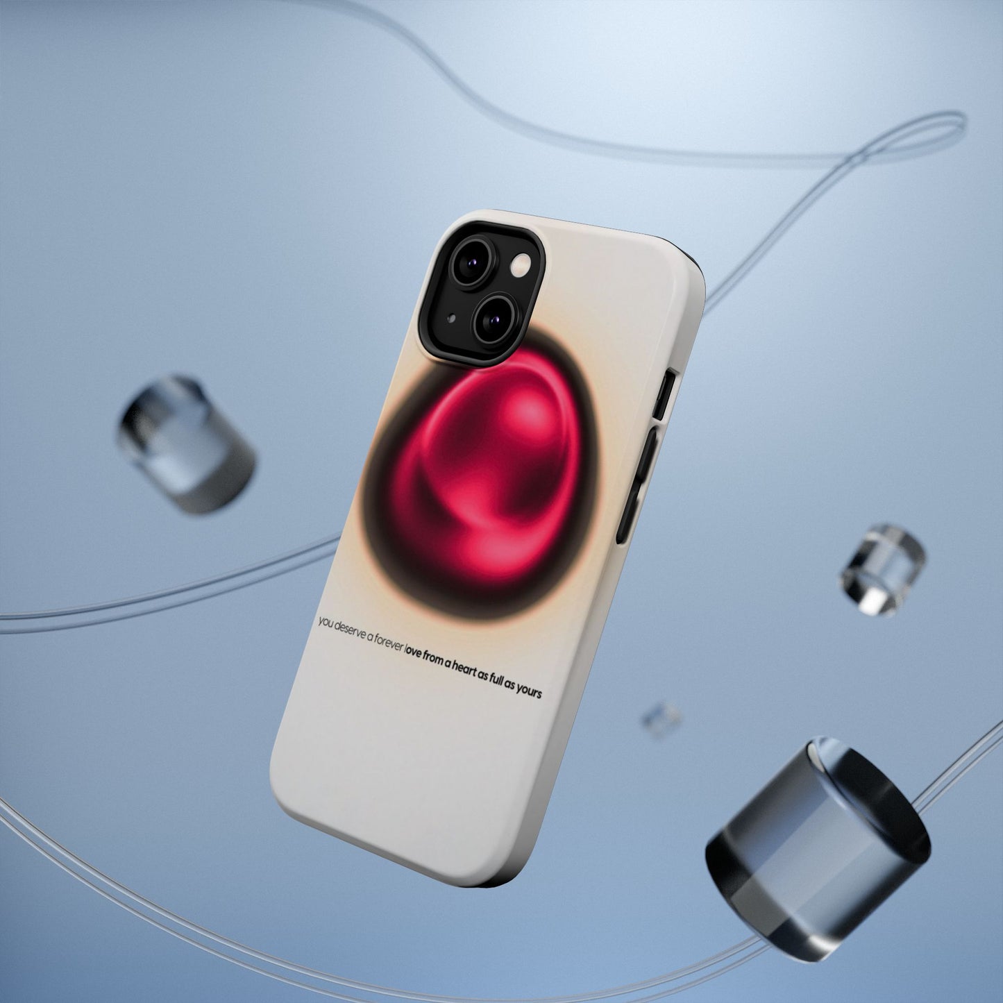 Protective Phone Case — Red Pearl Heart Design with 'You deserve a forever love' Text