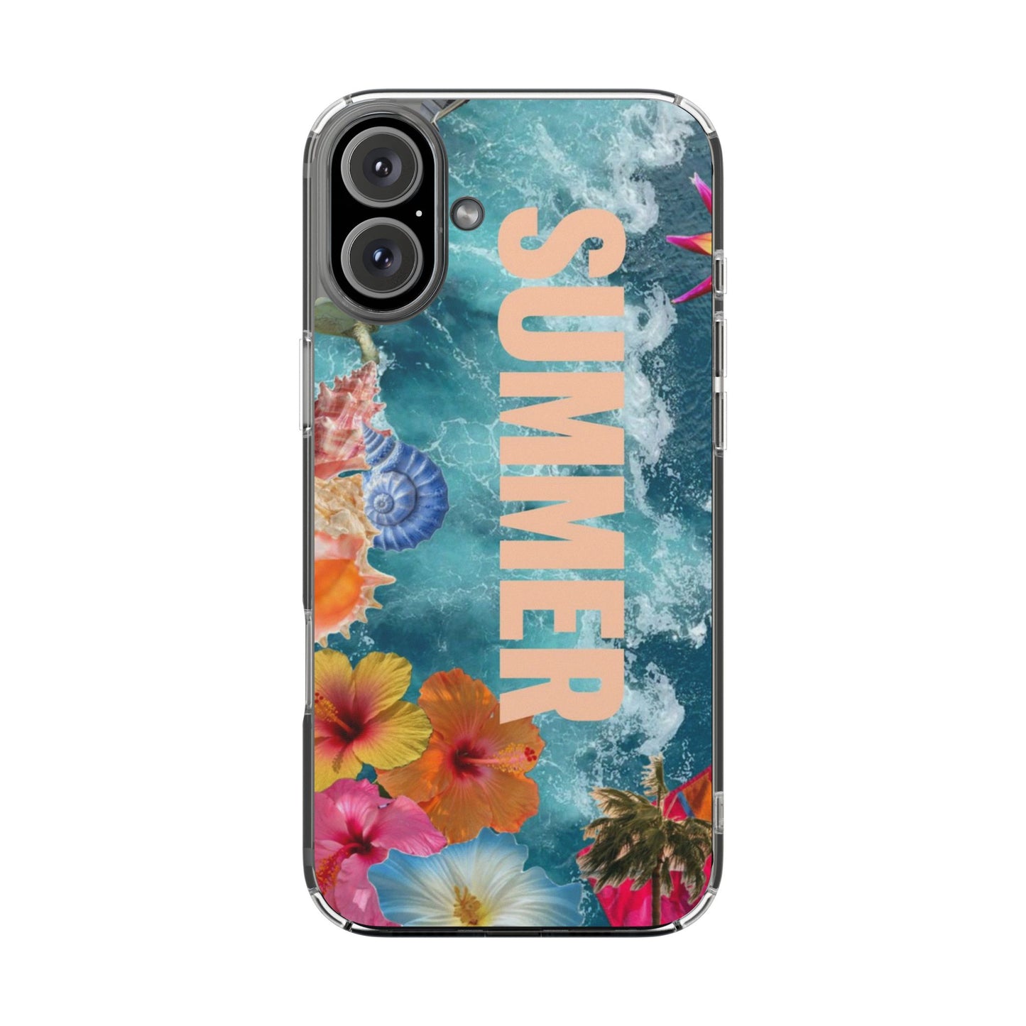 Summer Floral Clear Impact Phone Case — "SUMMER" Tropical Hibiscus Design