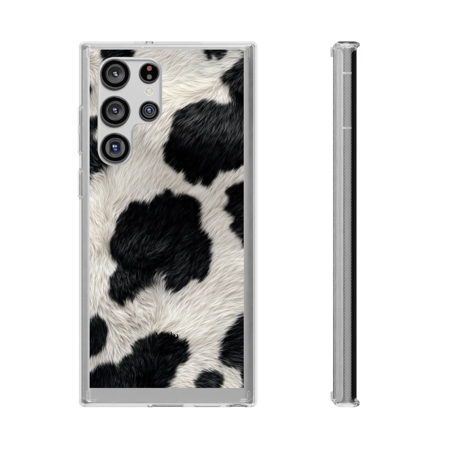 Cow Print Clear Impact Phone Case — Faux Fur Black & White Protection