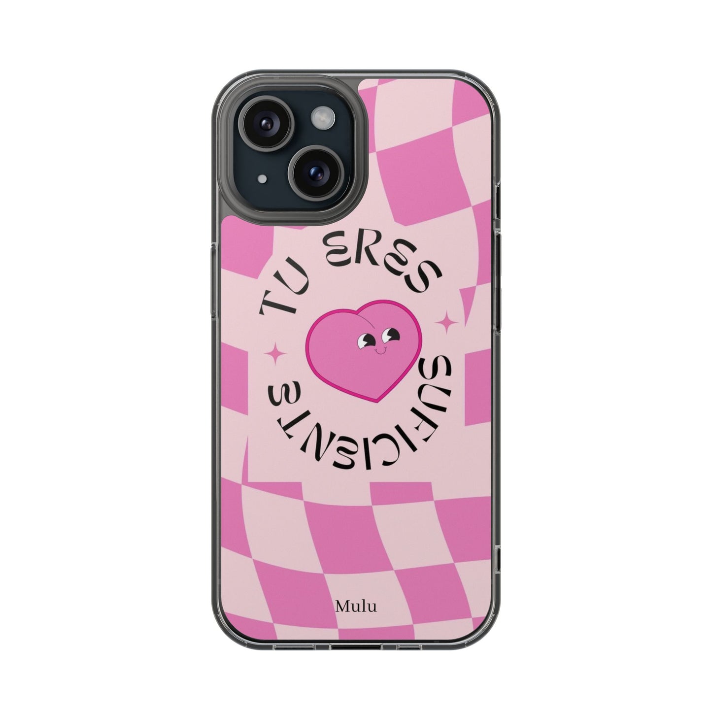 Clear Impact-Resistant Phone Case — Pink Checkerheart “Tu Eres Suficiente” Design