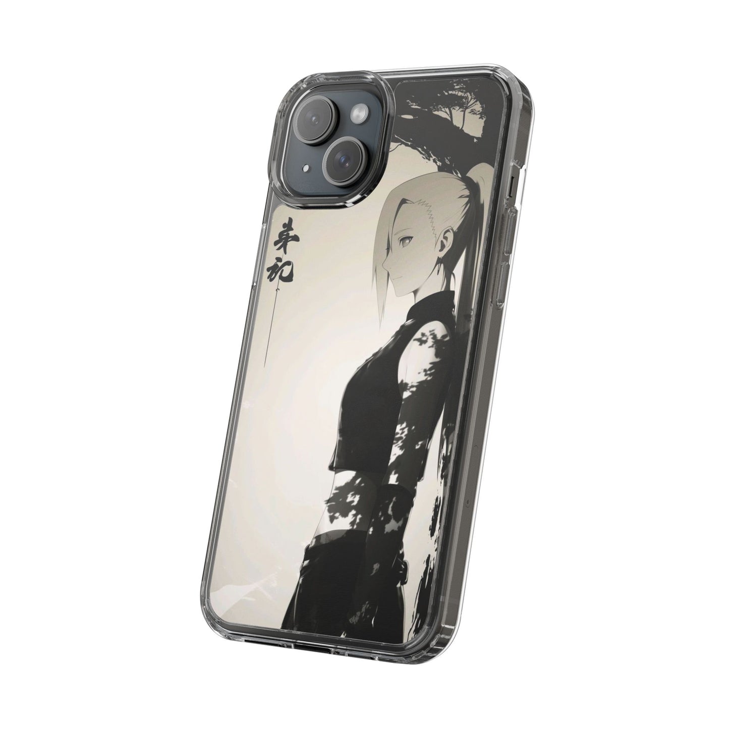 Anime Samurai Clear Phone Case — Monochrome Sumi-E Style