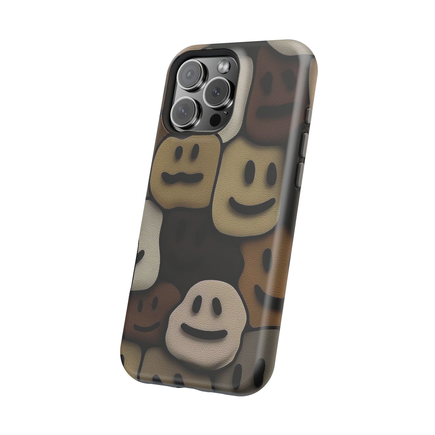Magnetic Impact-Resistant Case — Brown Smiley Tile Phone Cover
