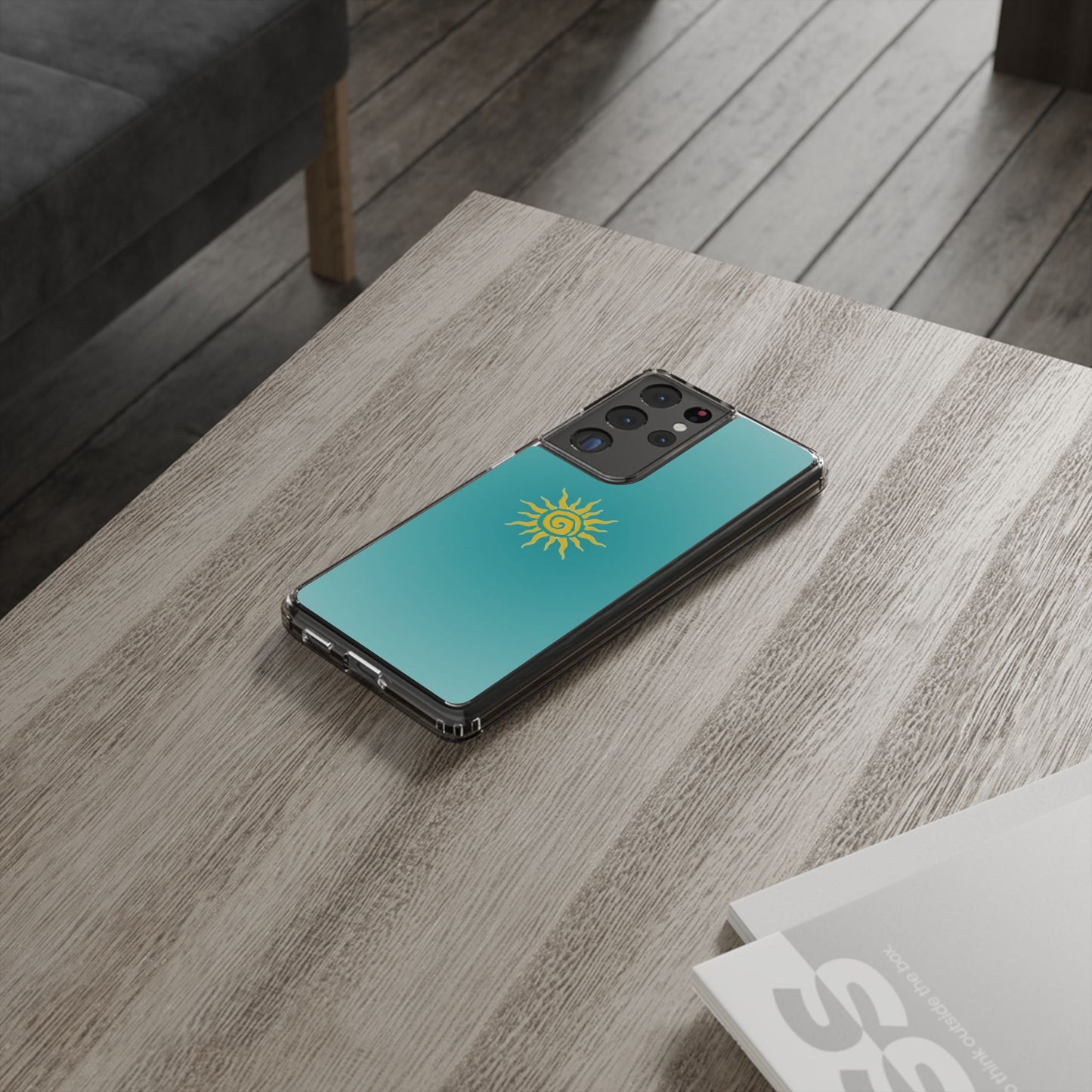 Clear Impact-Resistant Phone Case — Yellow Sun on Teal Gradient