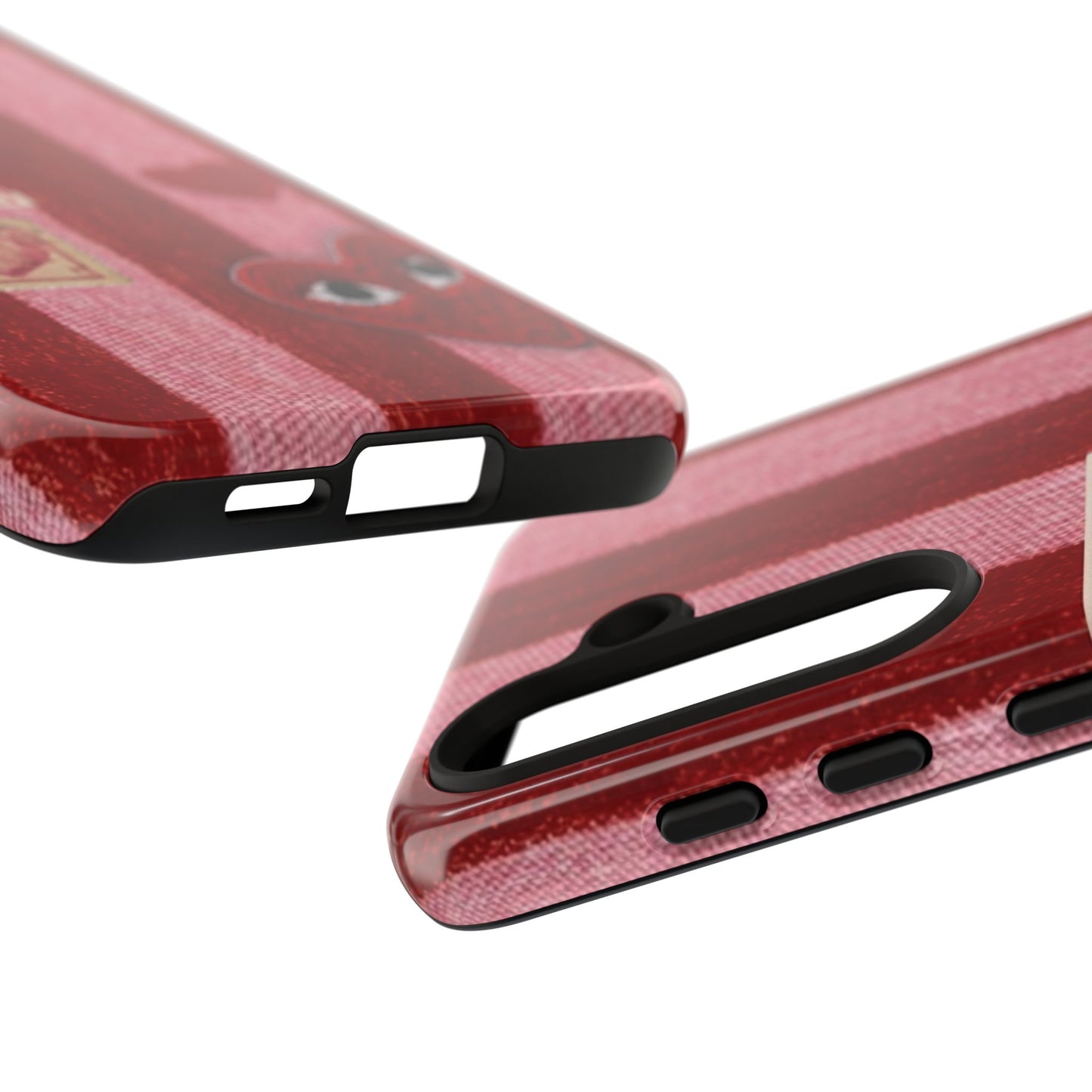 Phone Case — Red Striped Heart Design with “Good Things Are Coming”