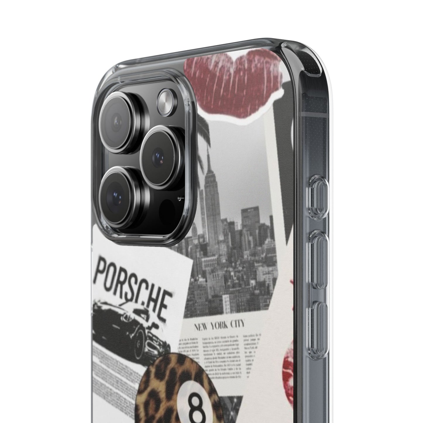 Clear Impact-Resistant Phone Case — Collage Luxury Leopard & Vintage Car Design