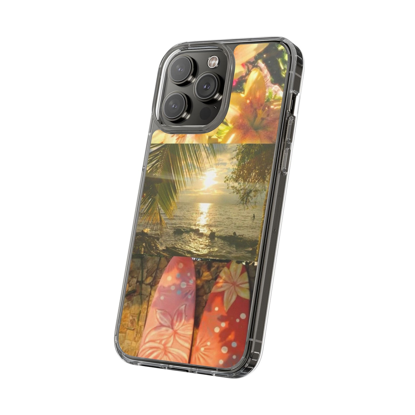 Tropical Sunset Phone Case — Floral Surfboard Clear iPhone Case