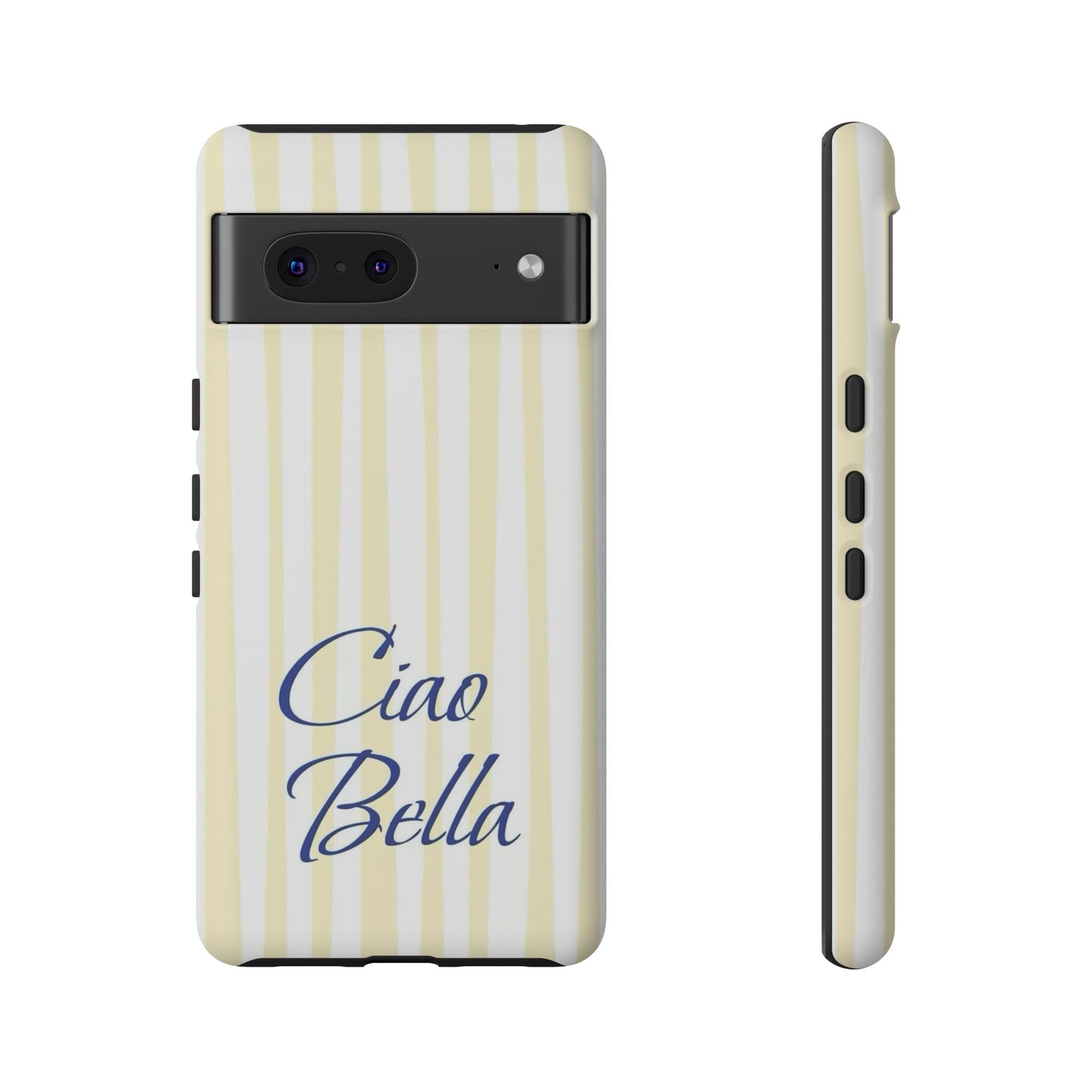 Ciao Bella Phone Case – Striped Elegant Italian Script Protective Cover