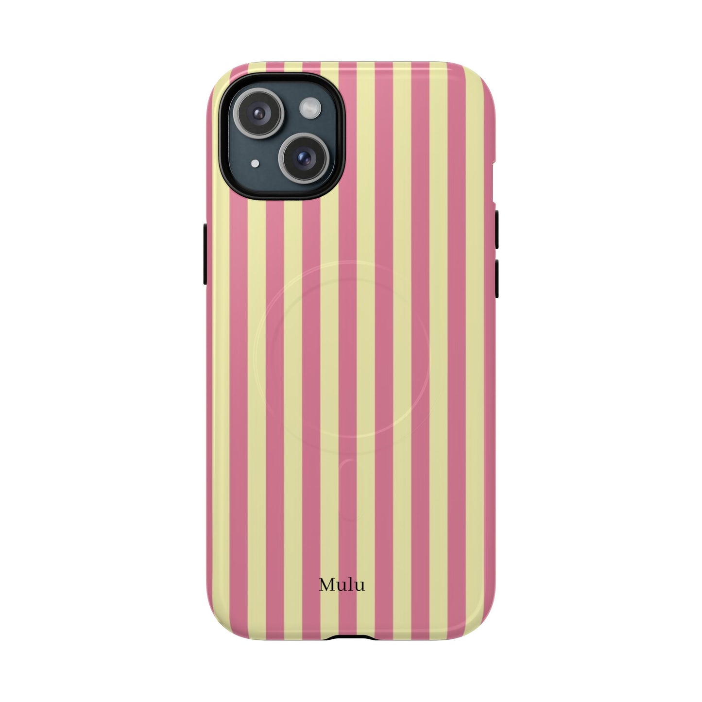 Striped Pink & Yellow Magnetic Tough Phone Case — Retro Pastel Protection