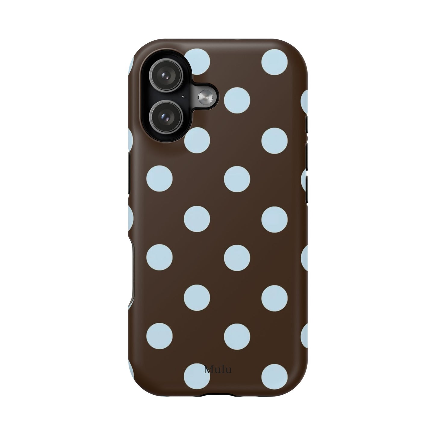 Polka Dot Magnetic Phone Case — Brown with Light Blue Dots, Impact-Resistant