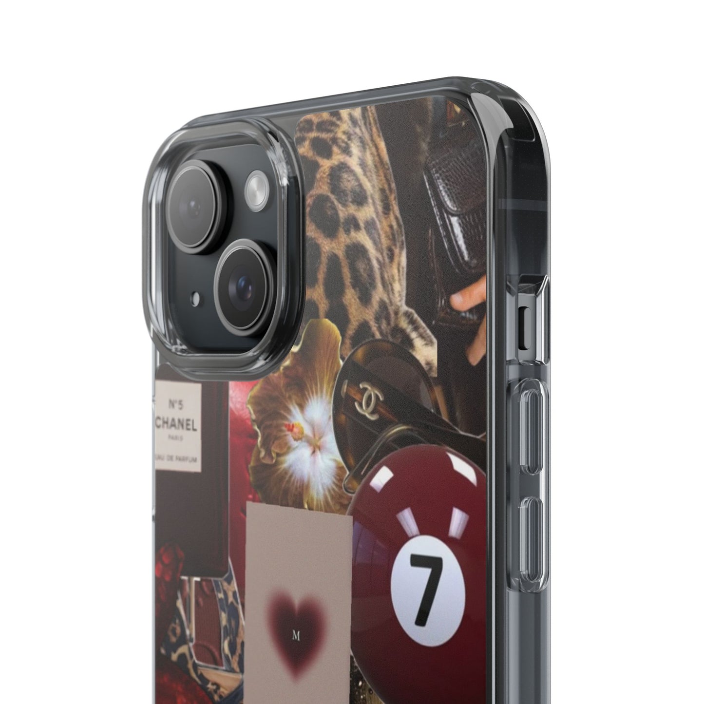 Clear Impact-Resistant Phone Case — Retro Cherry Collage Design