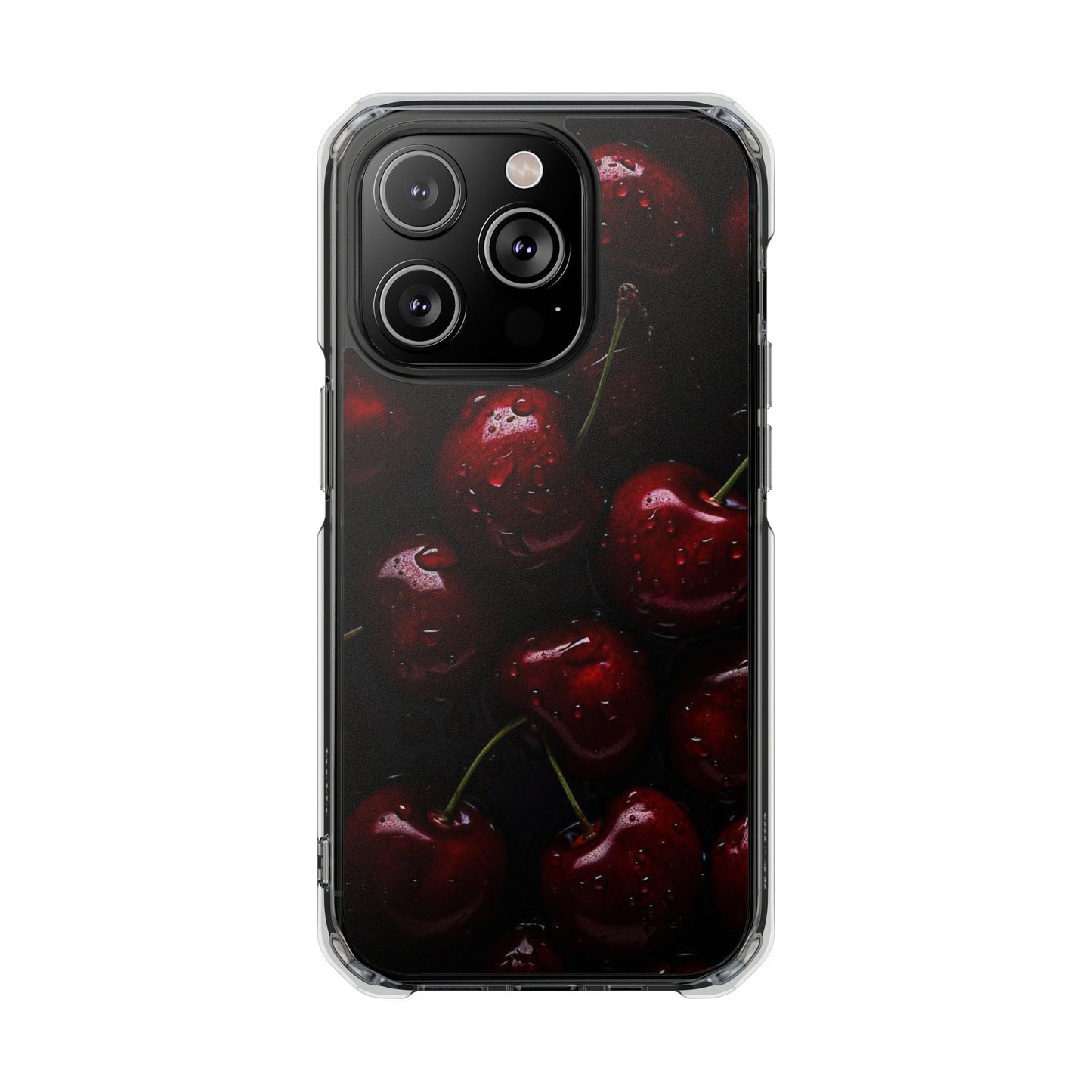 Cherry Pattern Clear Magnetic Phone Case — Dark Red Fruit Design
