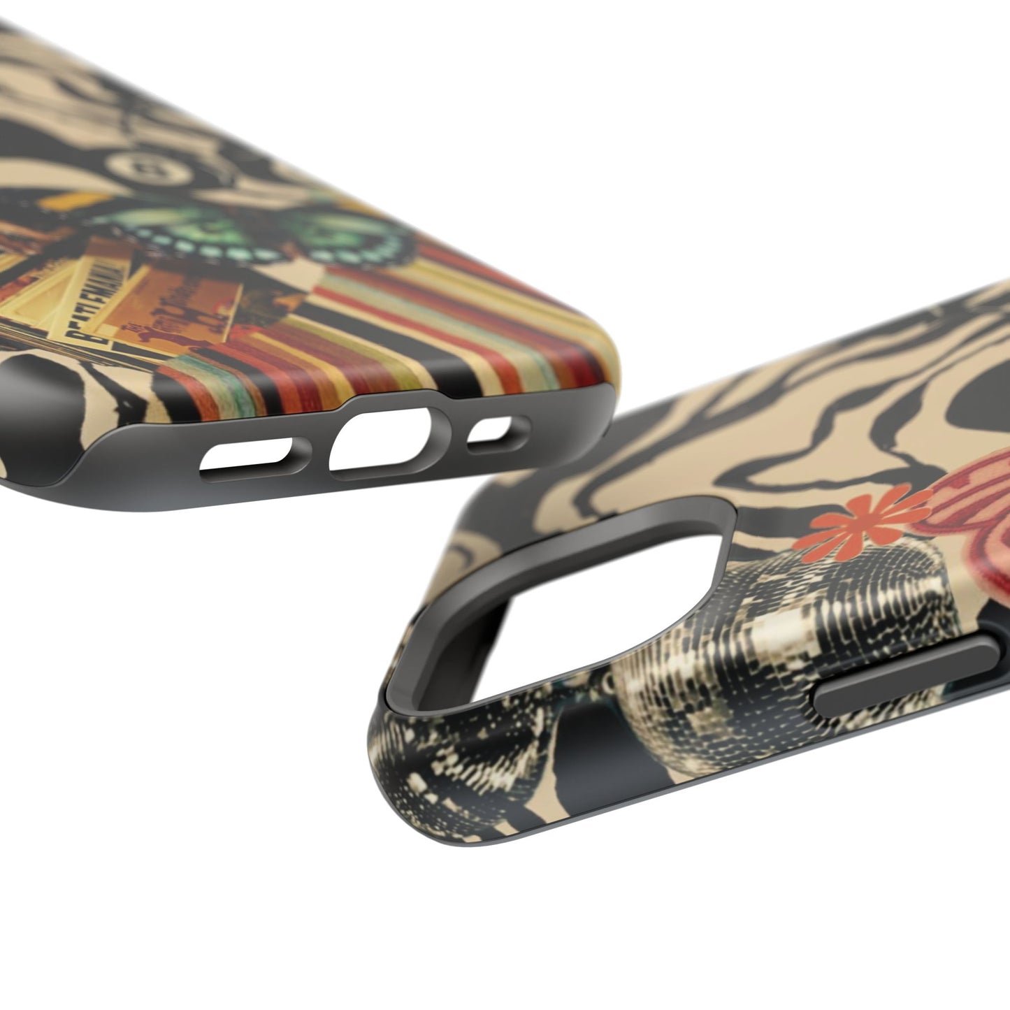 Phone Case — Retro Collage Magnetic Impact-Resistant Case with Butterfly & Zebra Print