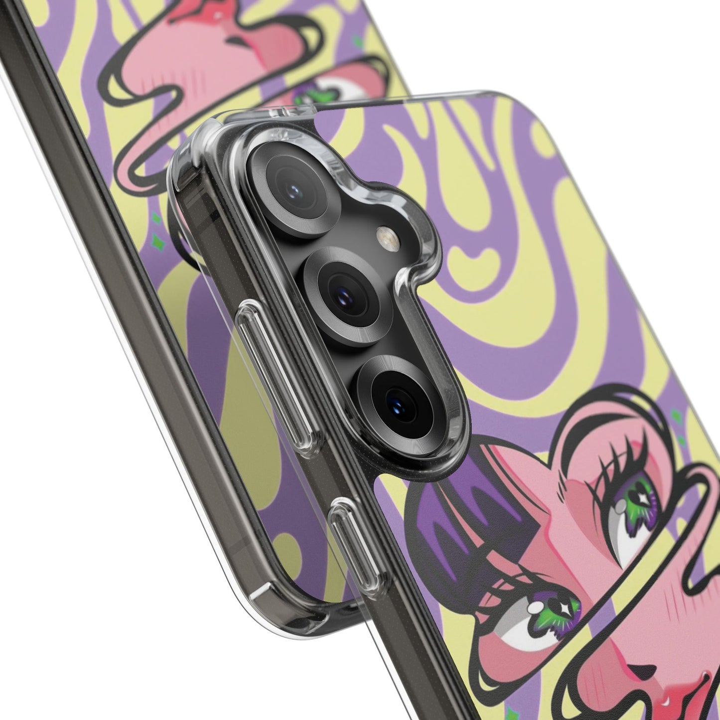 Clear Impact-Resistant Case — Retro Psychedelic Heart Face Design