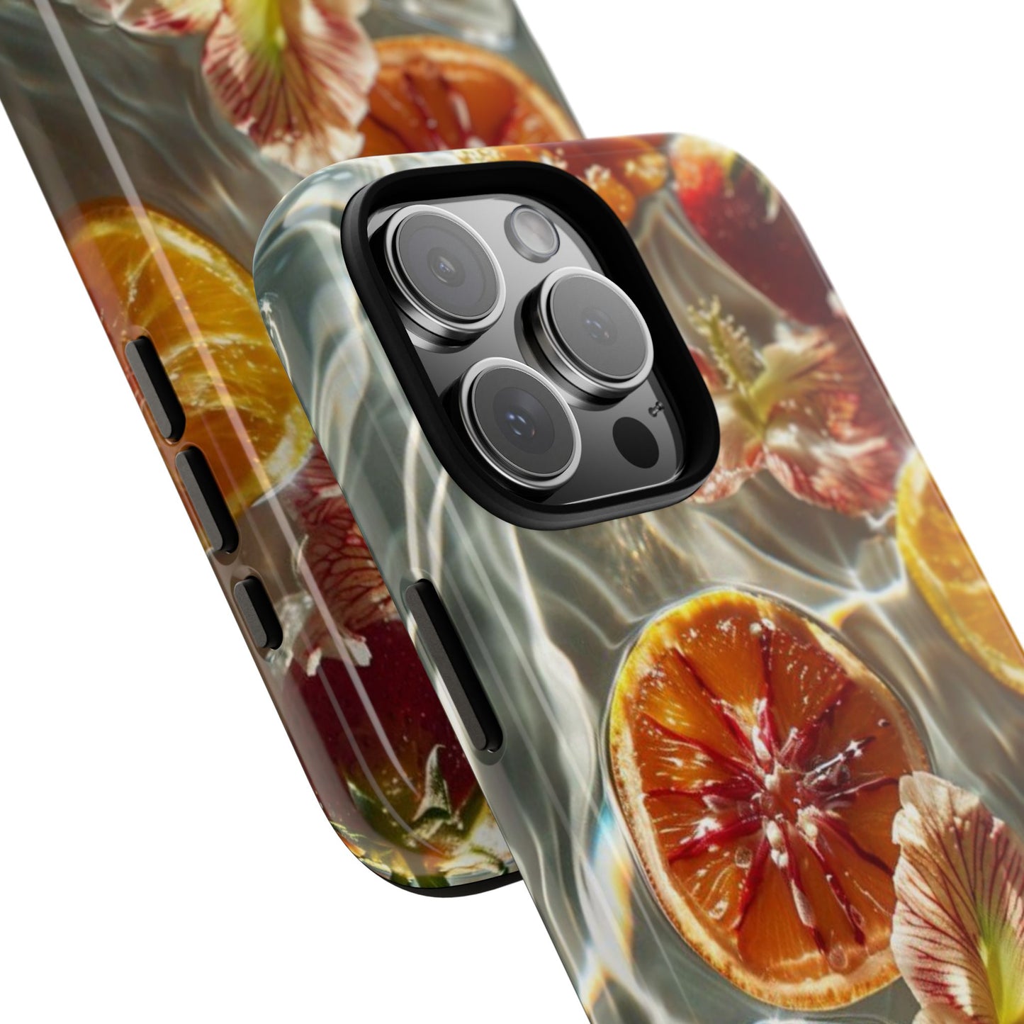 Citrus & Hibiscus Protective Phone Case – Summer Fruit Water Print Tough Case