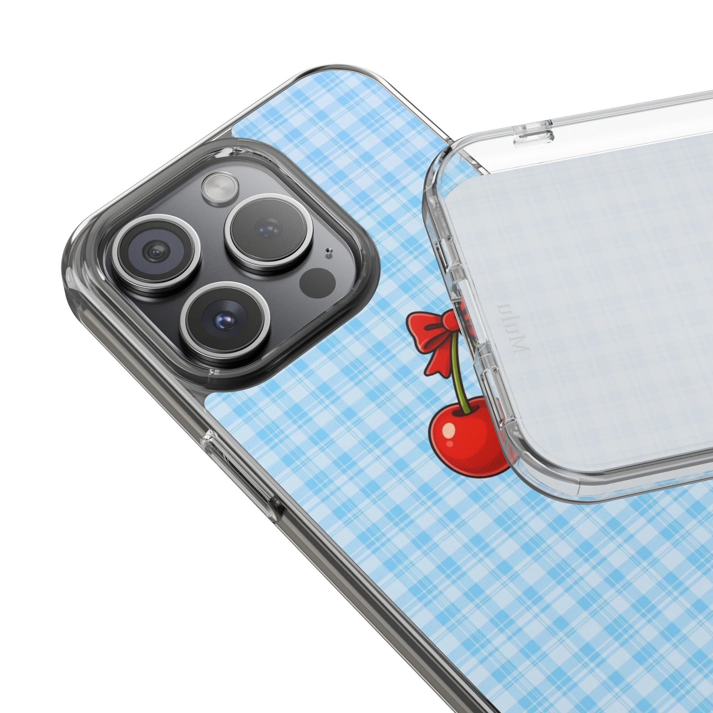 Clear Cherry Gingham Phone Case — Impact-Resistant Clear Case with Red Cherry Design