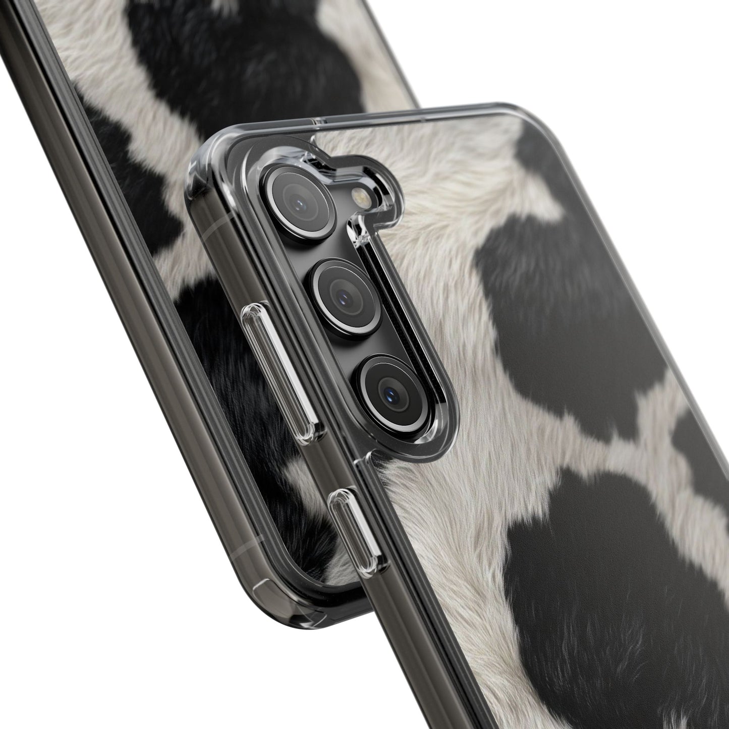 Cow Print Clear Impact Phone Case — Faux Fur Black & White Protection
