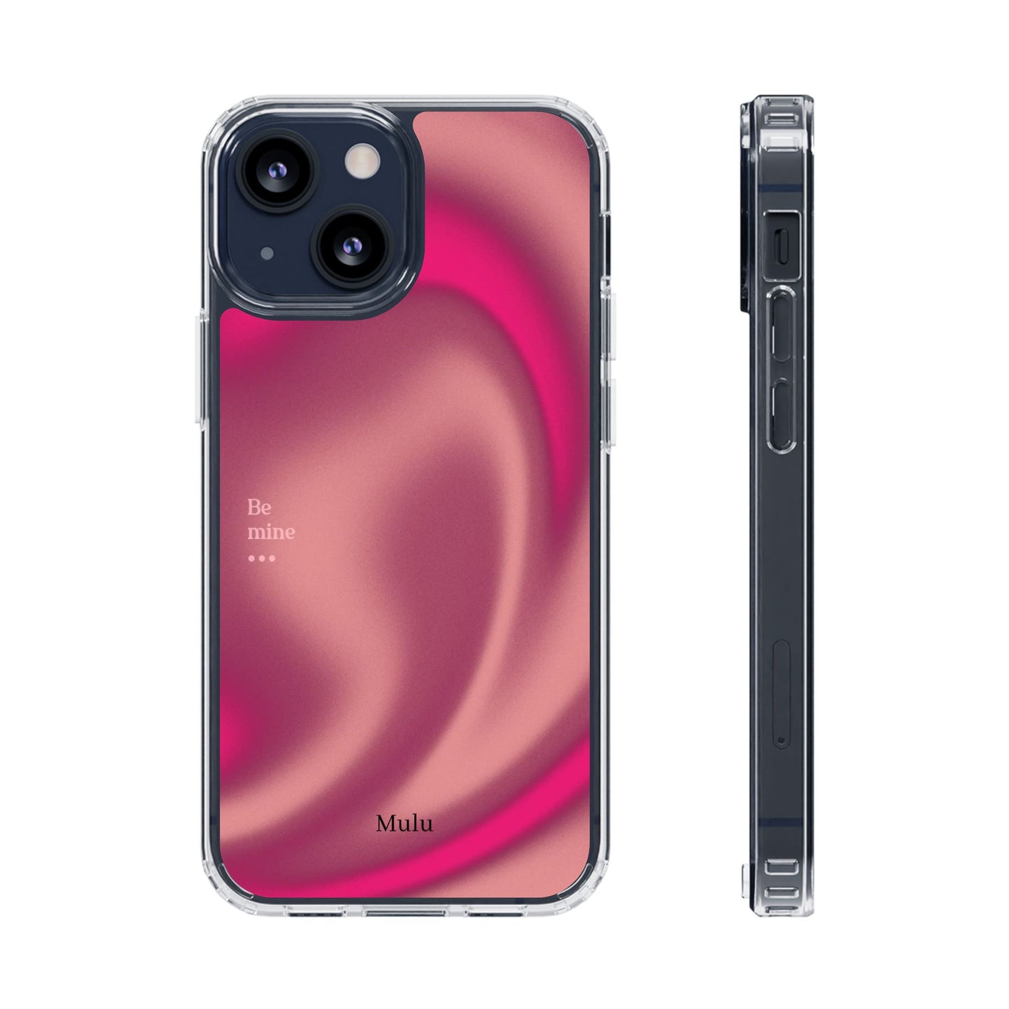 Clear Impact Phone Case — Pink Satin Swirl "Be mine" Design