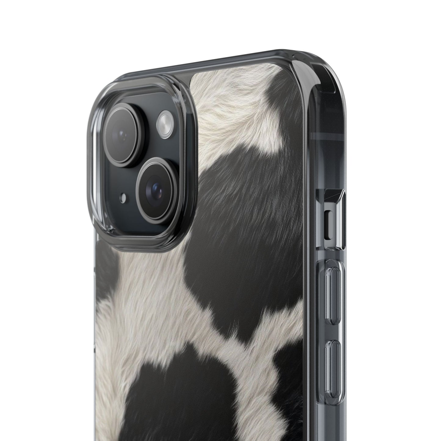Cow Print Clear Impact Phone Case — Faux Fur Black & White Protection