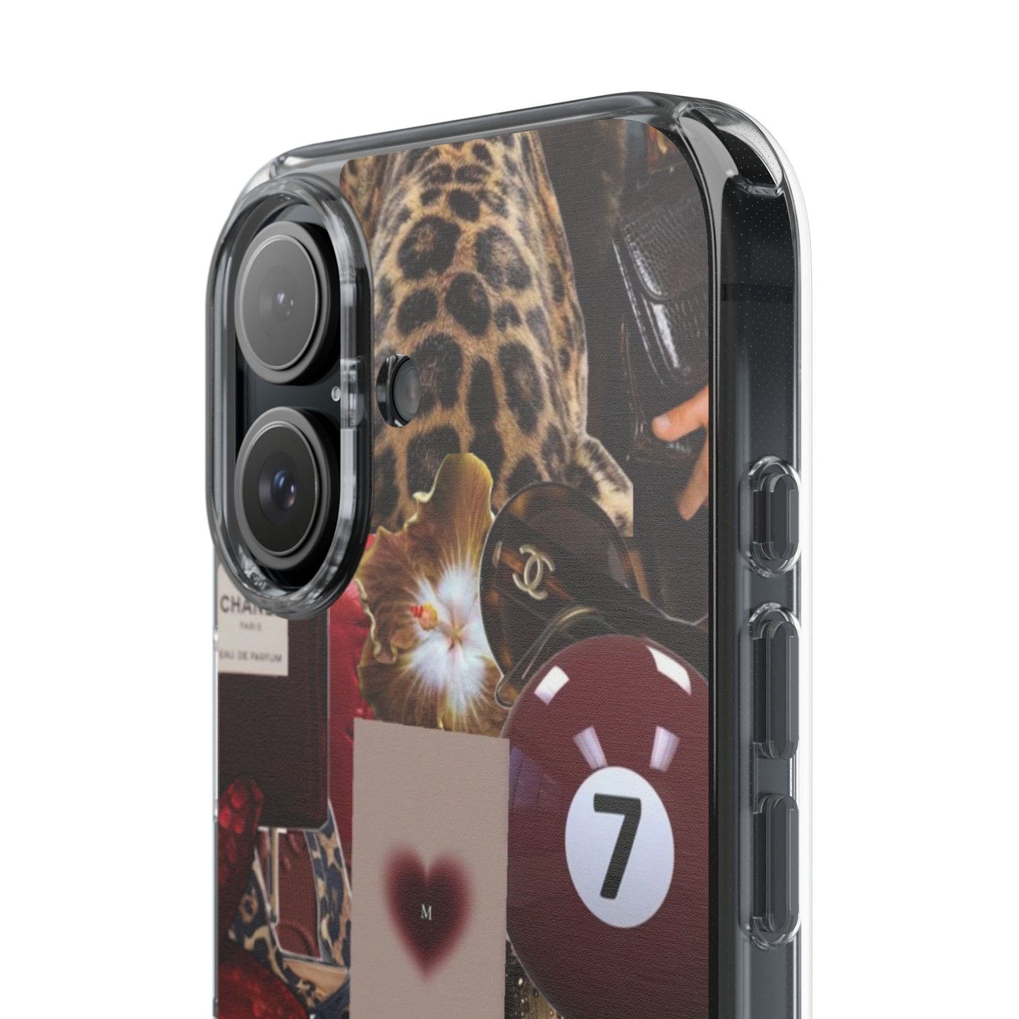 Clear Impact-Resistant Phone Case — Retro Cherry Collage Design
