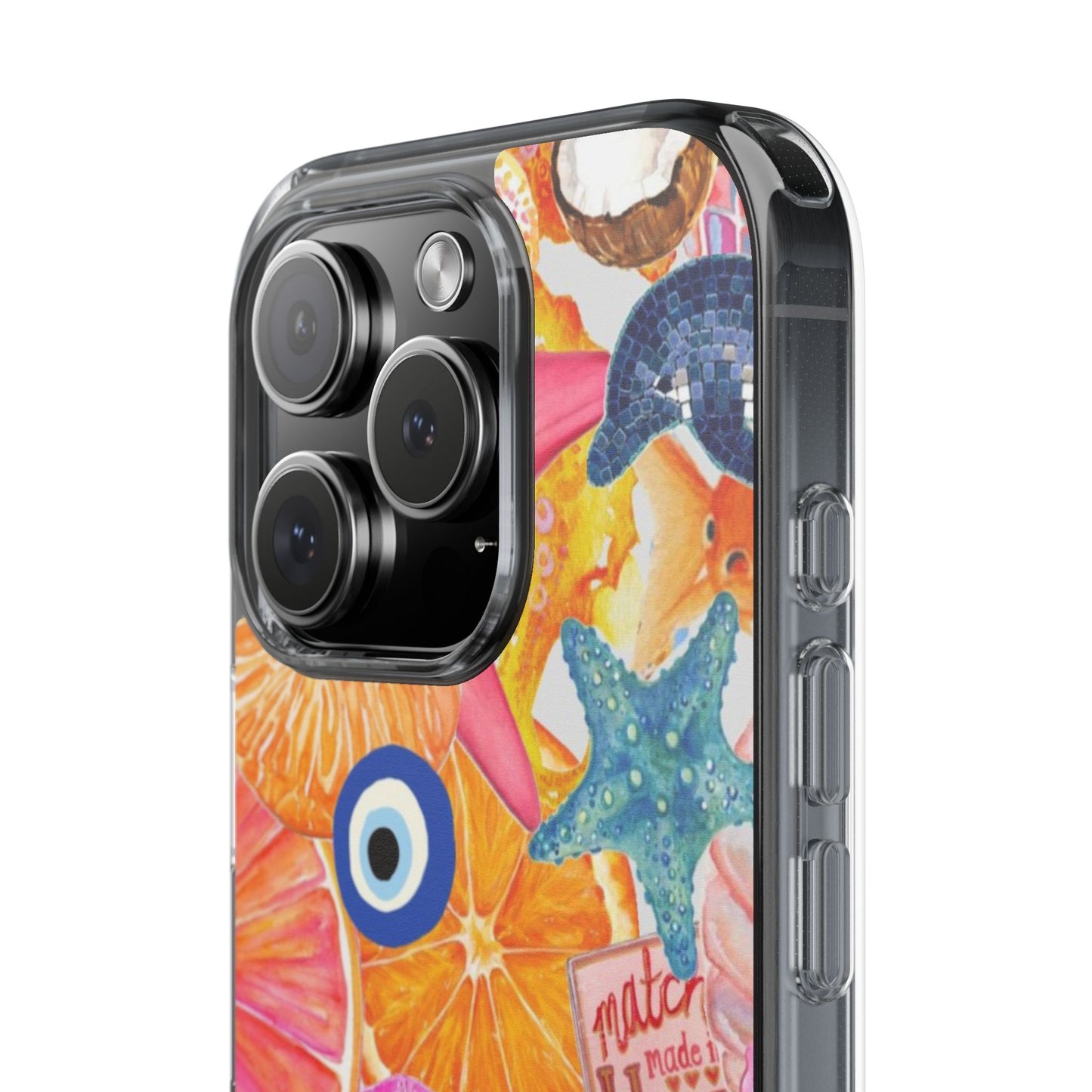 Clear Impact-Resistant Phone Case — Colorful Tropical Collage Design