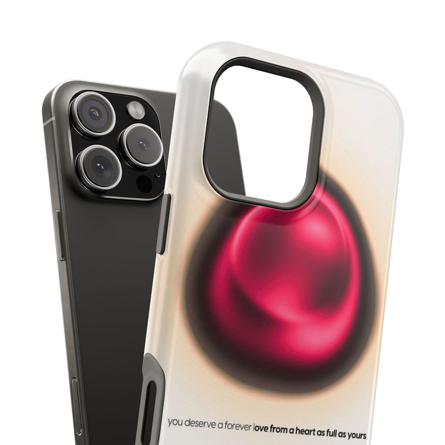Protective Phone Case — Red Pearl Heart Design with 'You deserve a forever love' Text