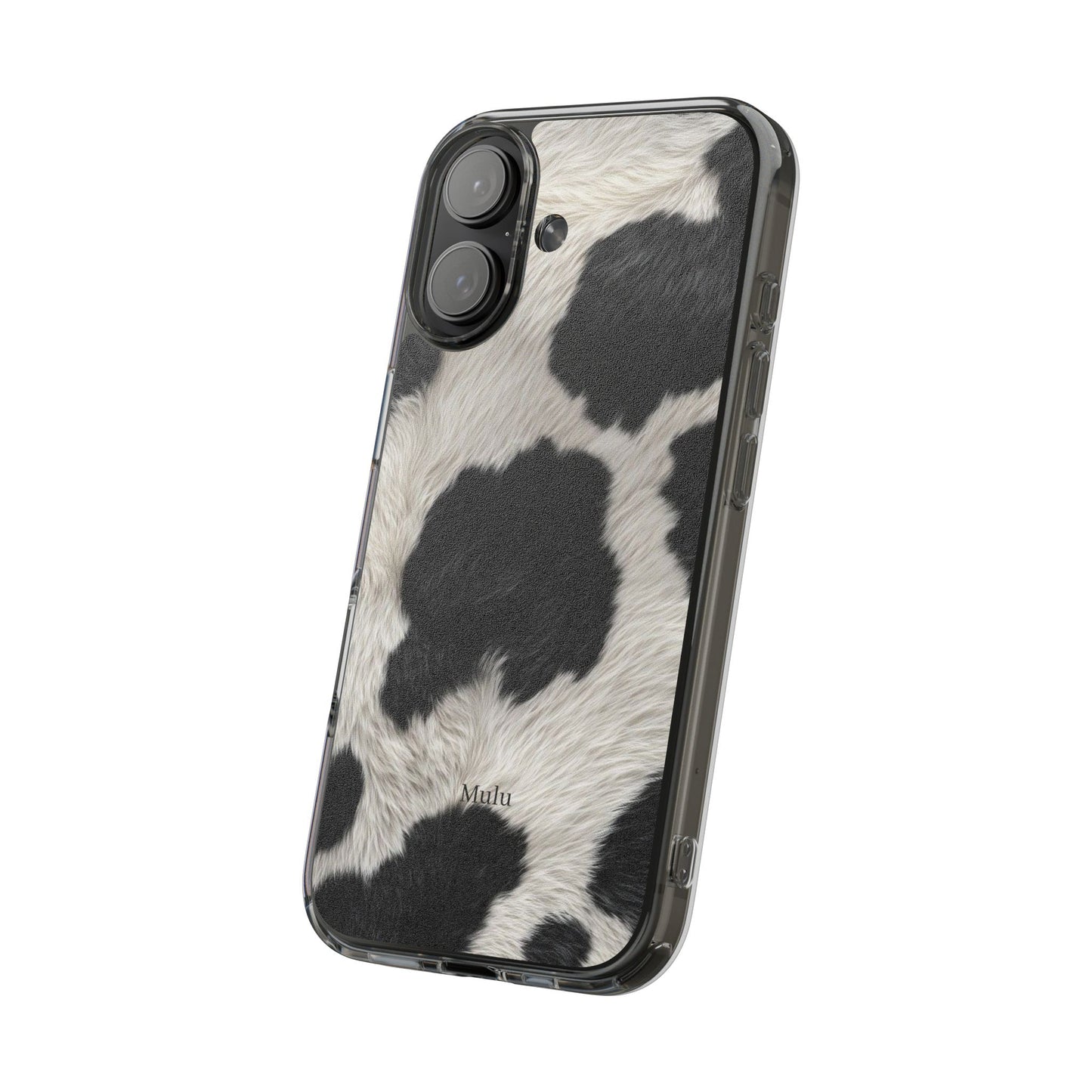 Cow Print Clear Impact Phone Case — Faux Fur Black & White Protection