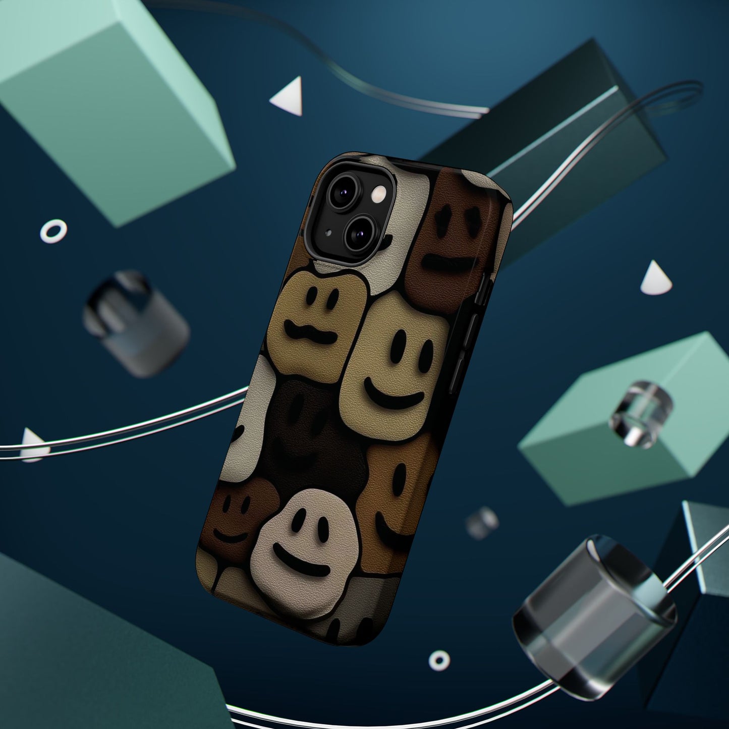 Magnetic Impact-Resistant Case — Brown Smiley Tile Phone Cover