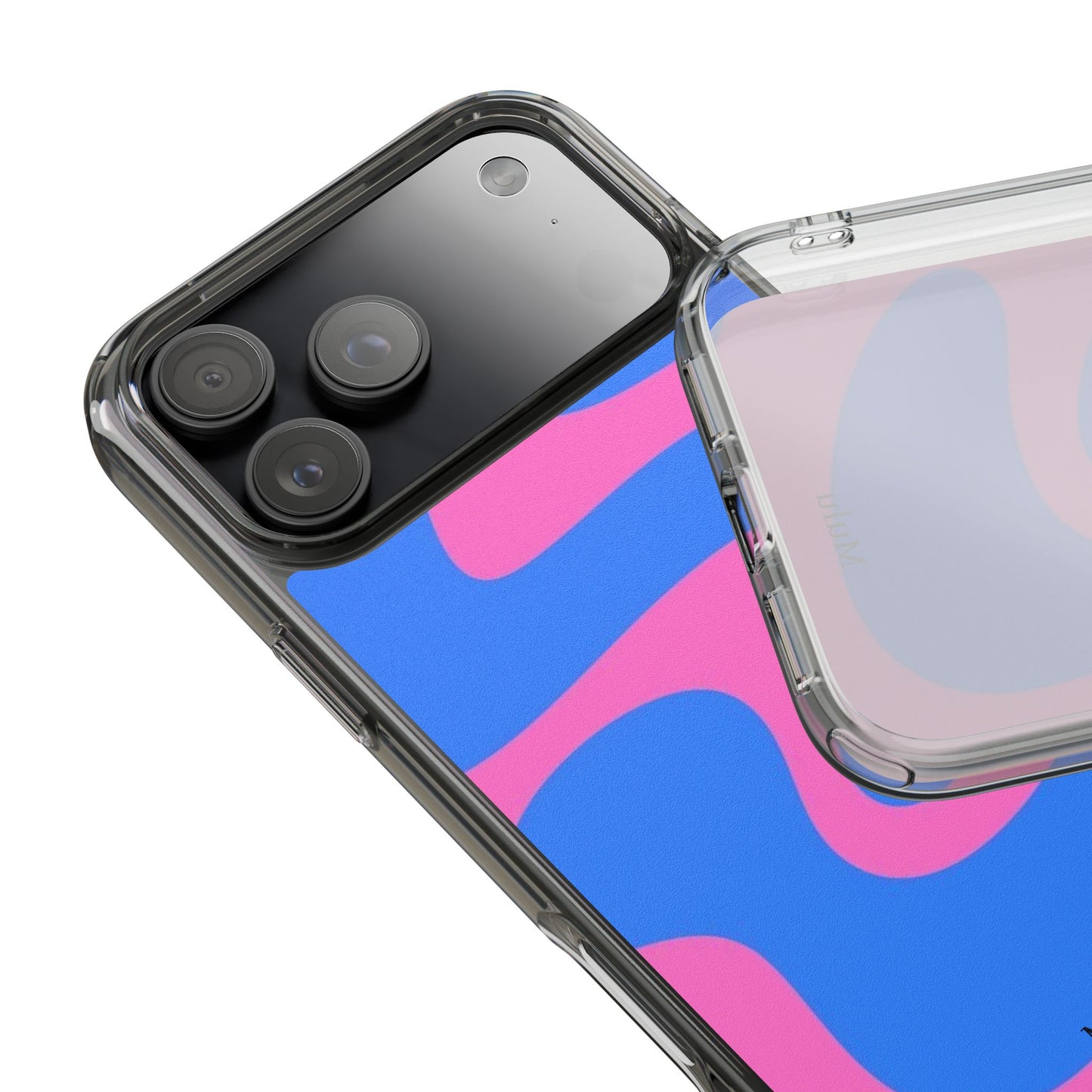 Clear Impact-Resistant Phone Case — Retro Blue & Pink Abstract Swirl