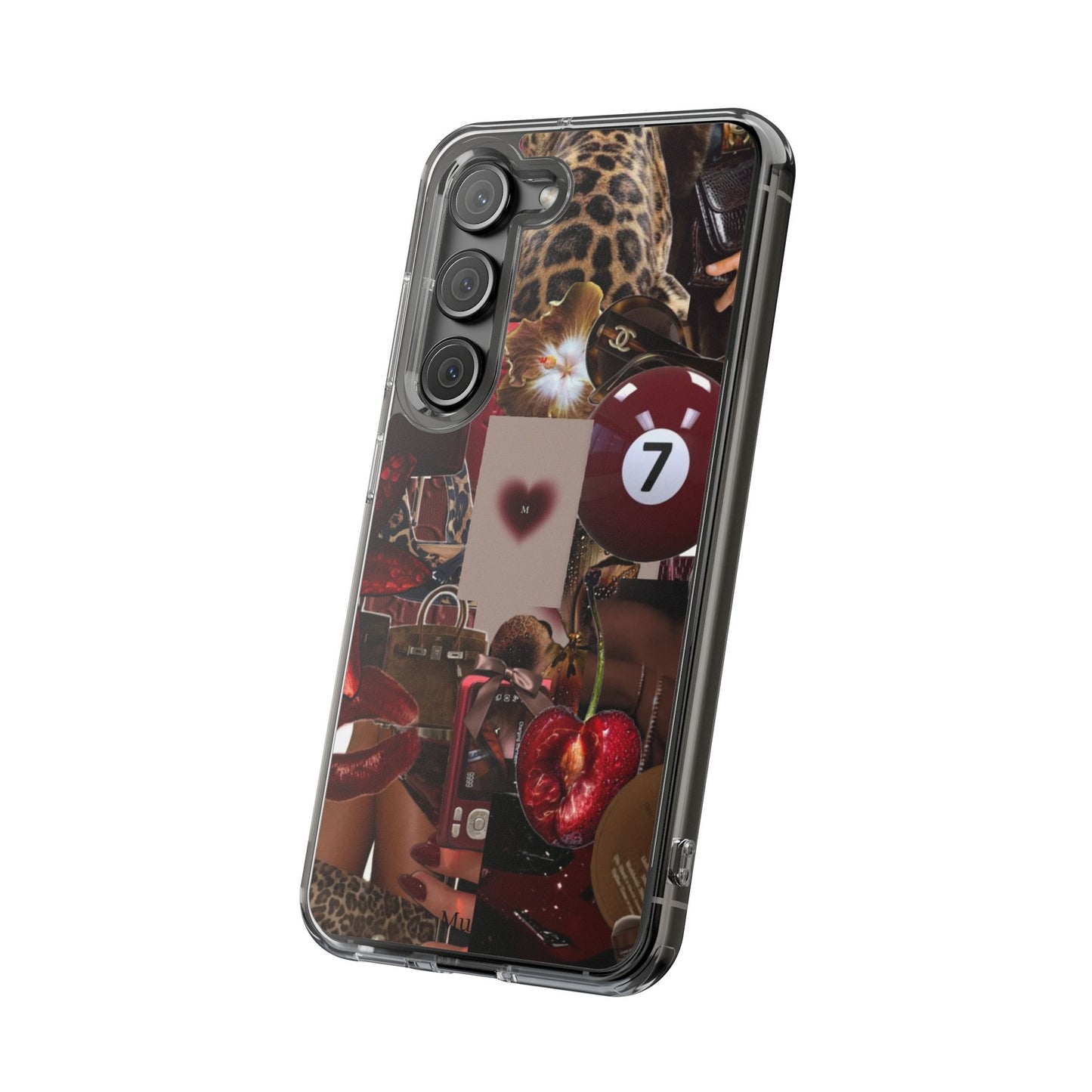 Clear Impact-Resistant Phone Case — Retro Cherry Collage Design