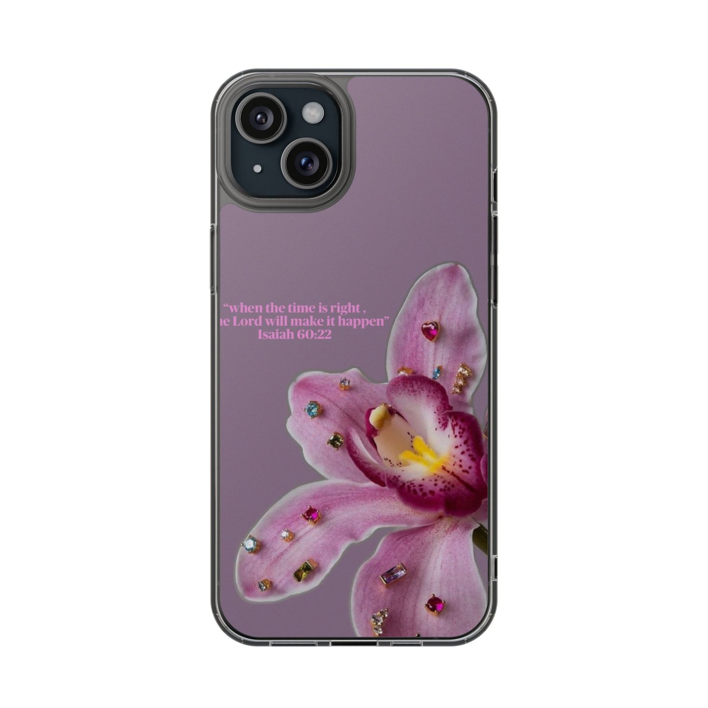 Clear Floral Impact-Resistant Phone Case — "When the time is right" Rose Orchid Design