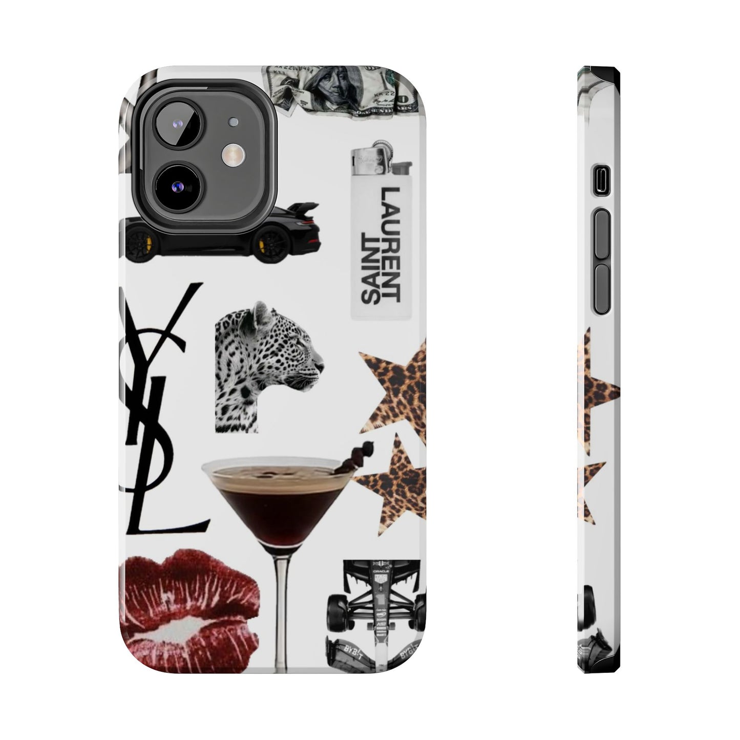 Tough Phone Case — Luxe Fashion Collage with Leopard, Martini & Kiss Print