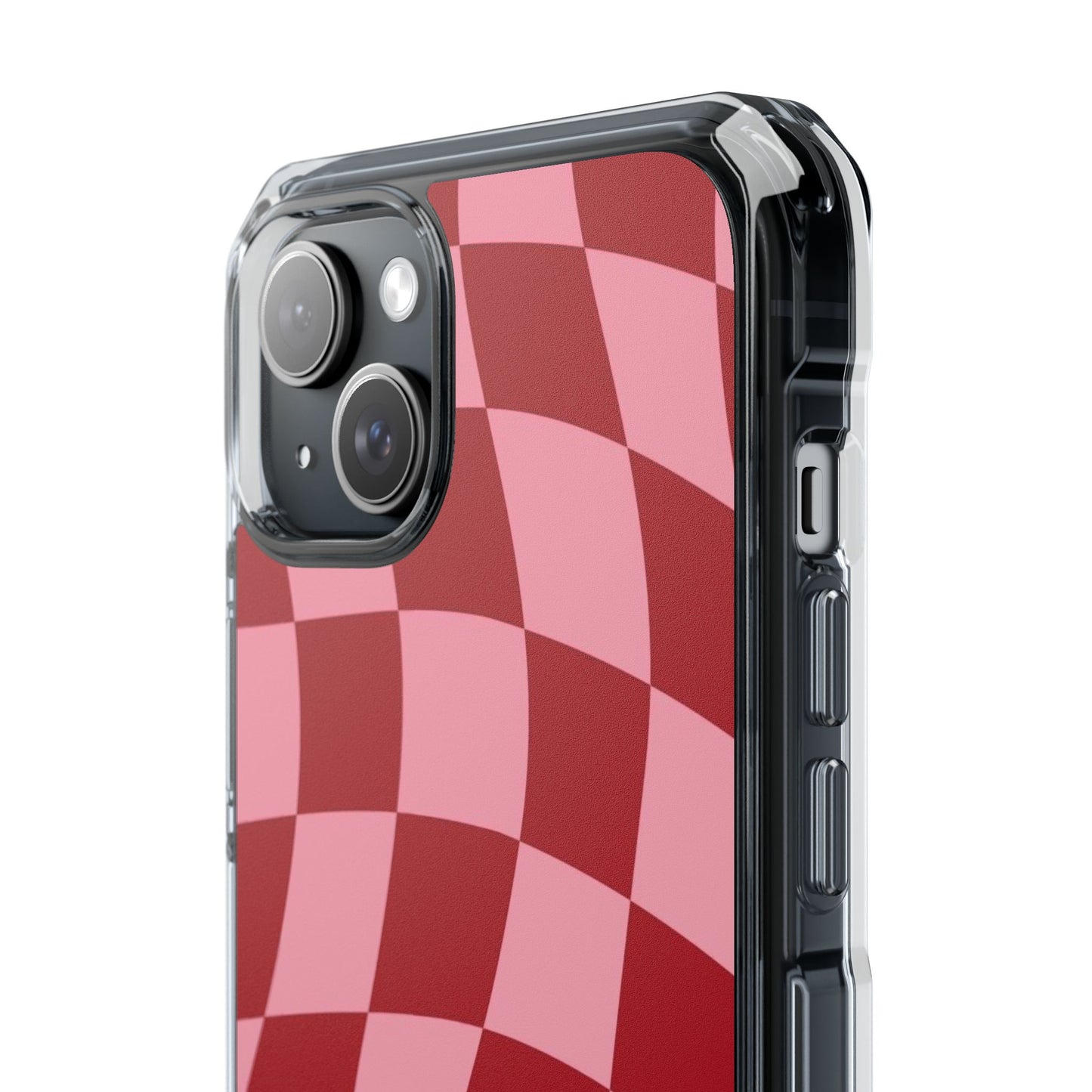 Clear Magnetic Phone Case — Red & Pink Wavy Check Pattern