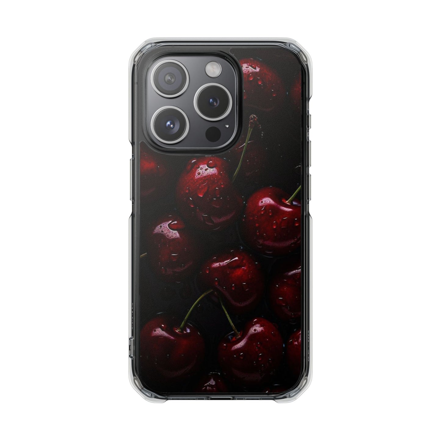 Cherry Pattern Clear Magnetic Phone Case — Dark Red Fruit Design