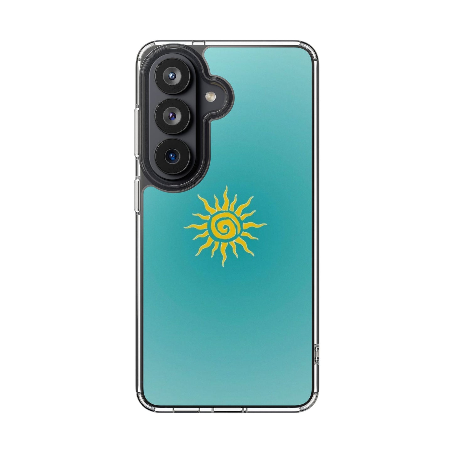 Clear Impact-Resistant Phone Case — Yellow Sun on Teal Gradient