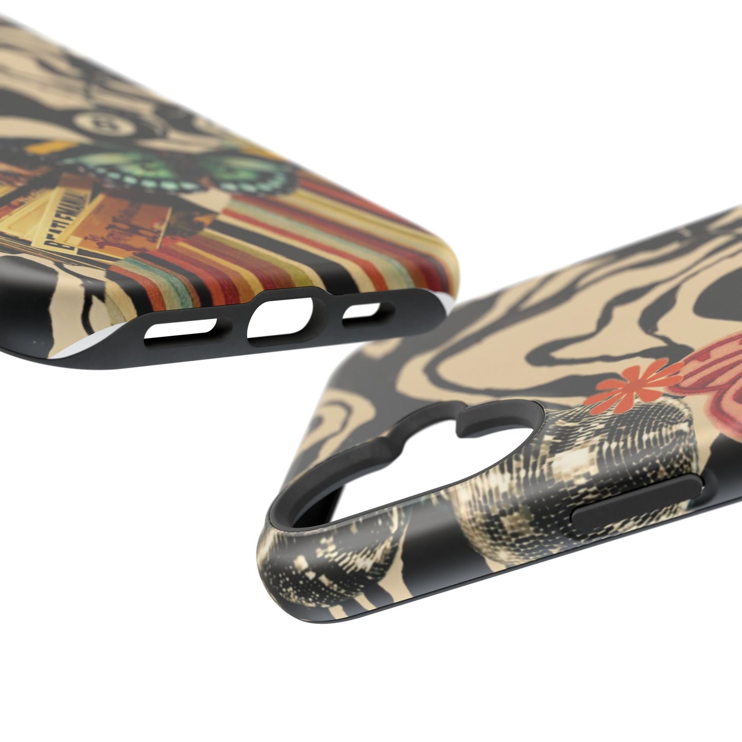 Phone Case — Retro Collage Magnetic Impact-Resistant Case with Butterfly & Zebra Print
